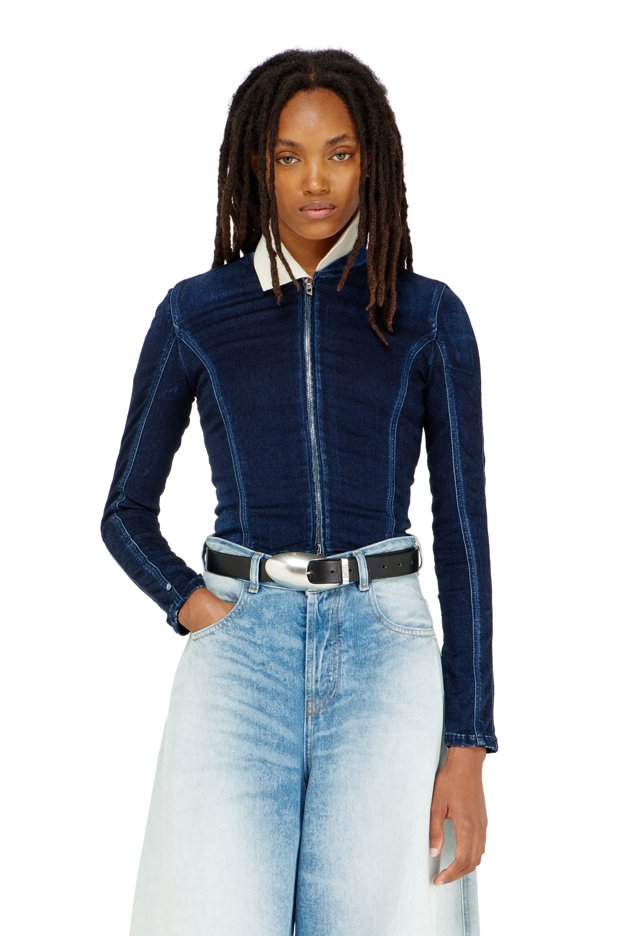 Diesel - DE-GARY-D JOGG, Giacca cropped in JoggJeans Donna in Blu - 1