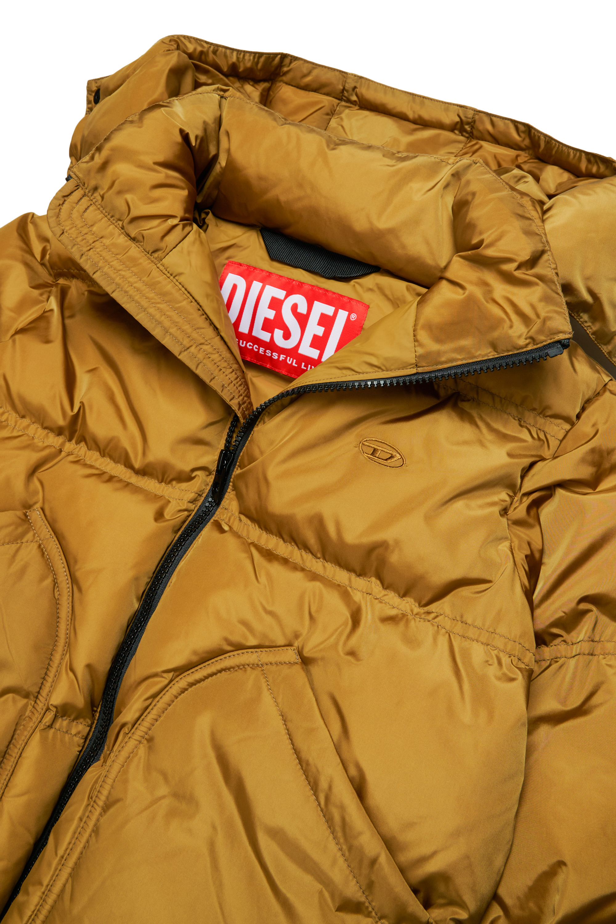 Diesel - JRIVON, Piumino con cappuccio e tasche oversize Unisex in Marrone - 3