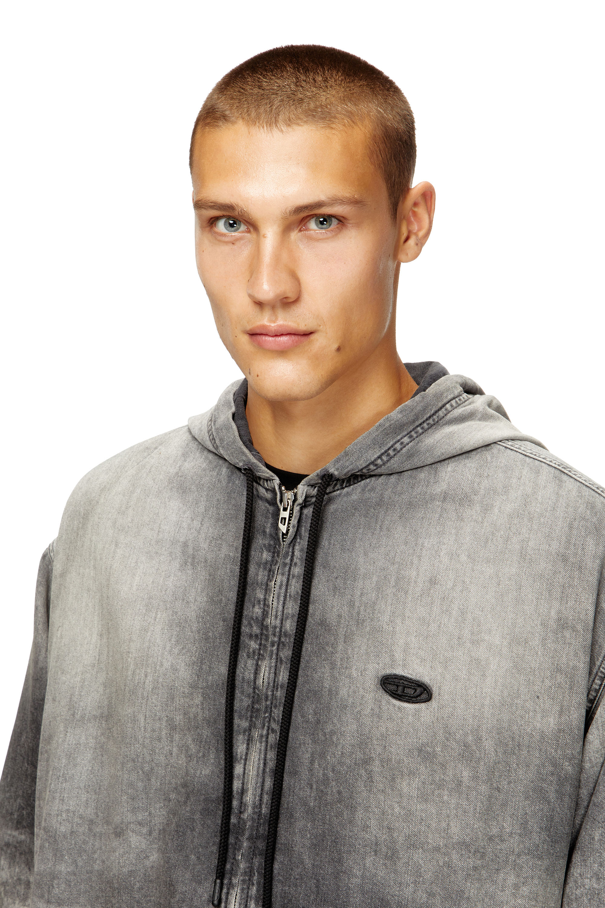 Diesel - D-OFFY-S, Giacca con cappuccio in denim coated effetto marmorizzato Unisex in Nero - 4