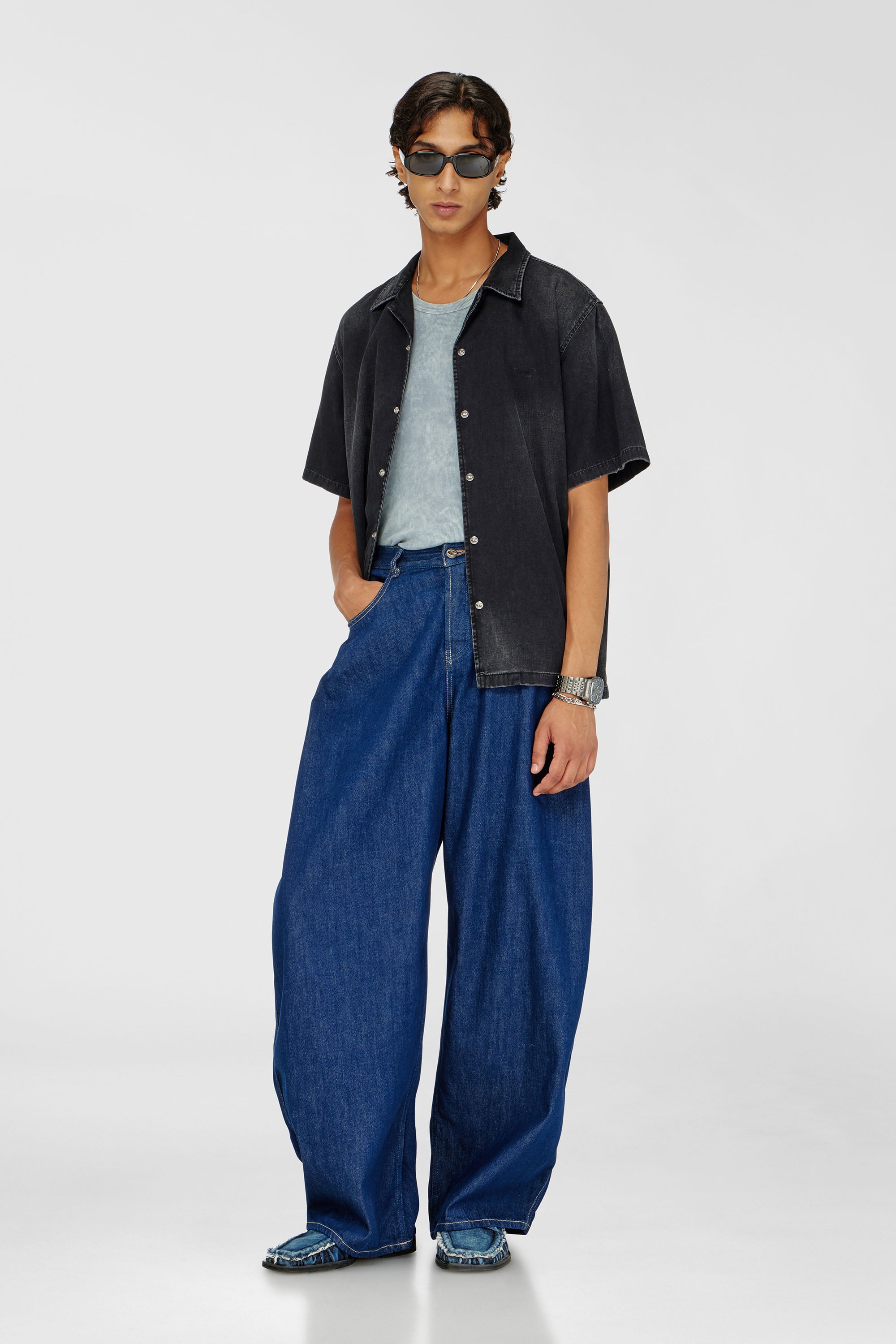 Diesel - D-NABIL-D, Camicia in denim a maniche corte Uomo in Nero - 2