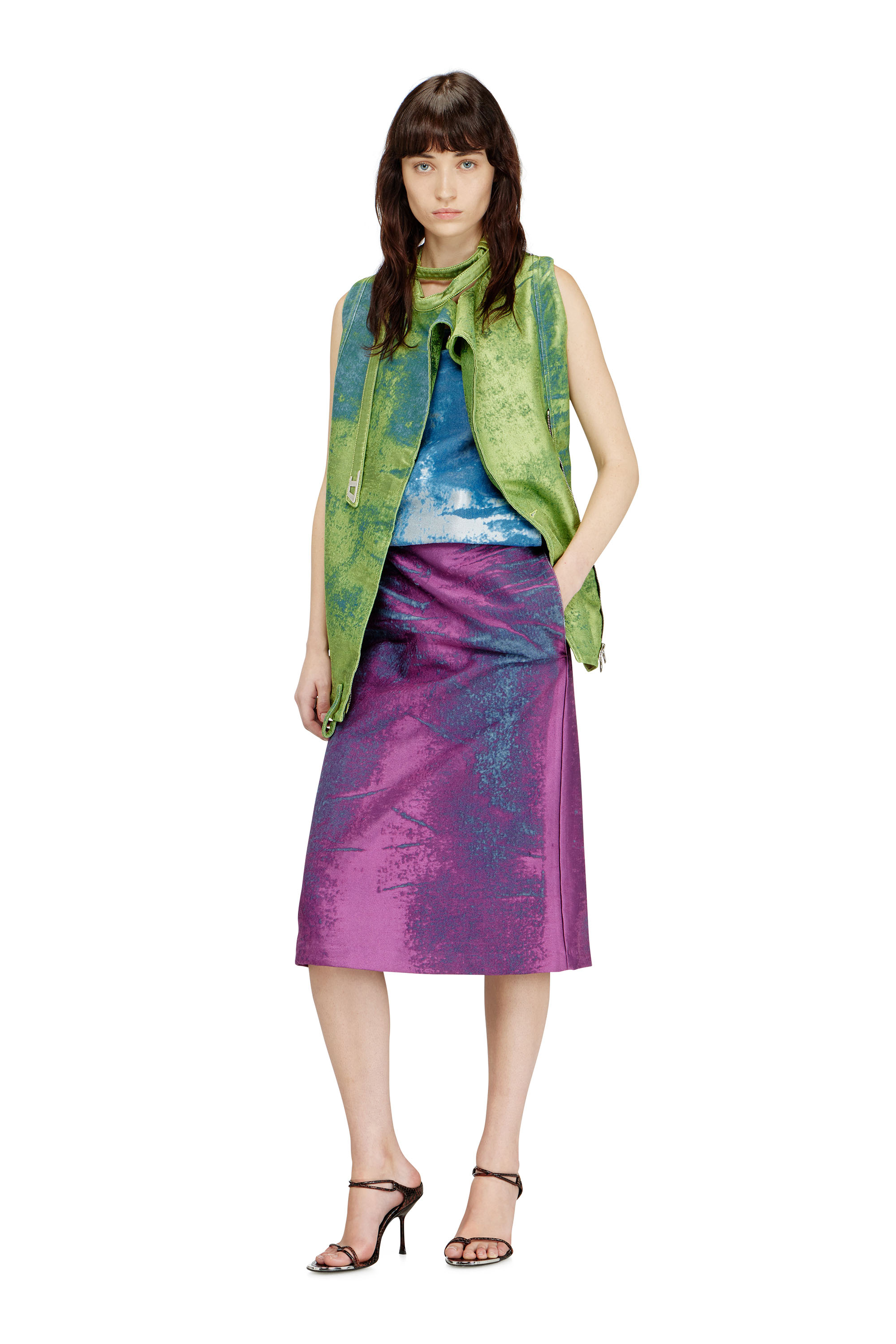 Diesel - DE-VANTOS-FSI, Gilet con cintura in satin denim colorato Donna in Verde - 1