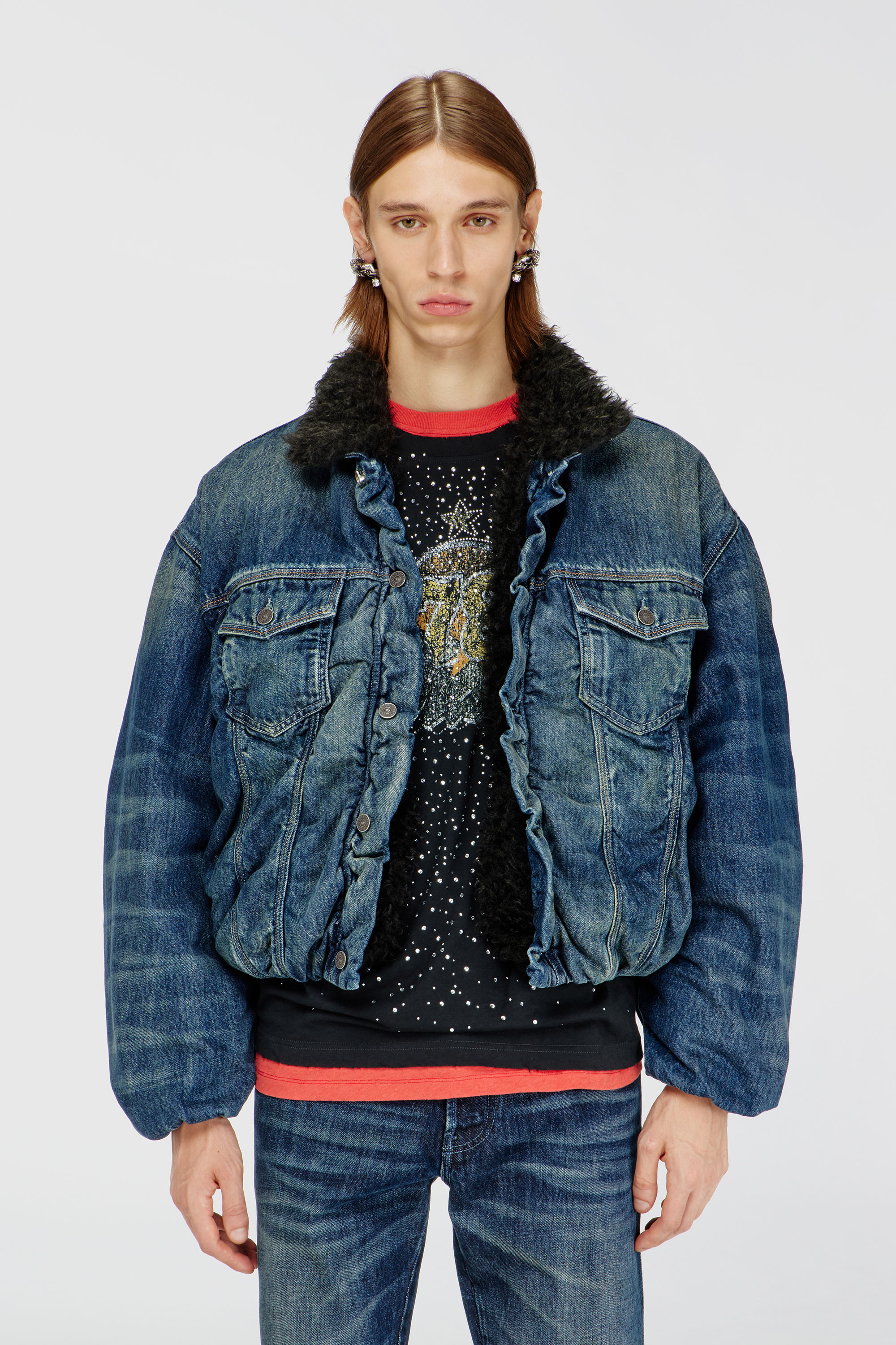Diesel - D-CURLY-FSJ1, Giacca trucker foderata in denim con interno teddy Unisex in Blu - 1