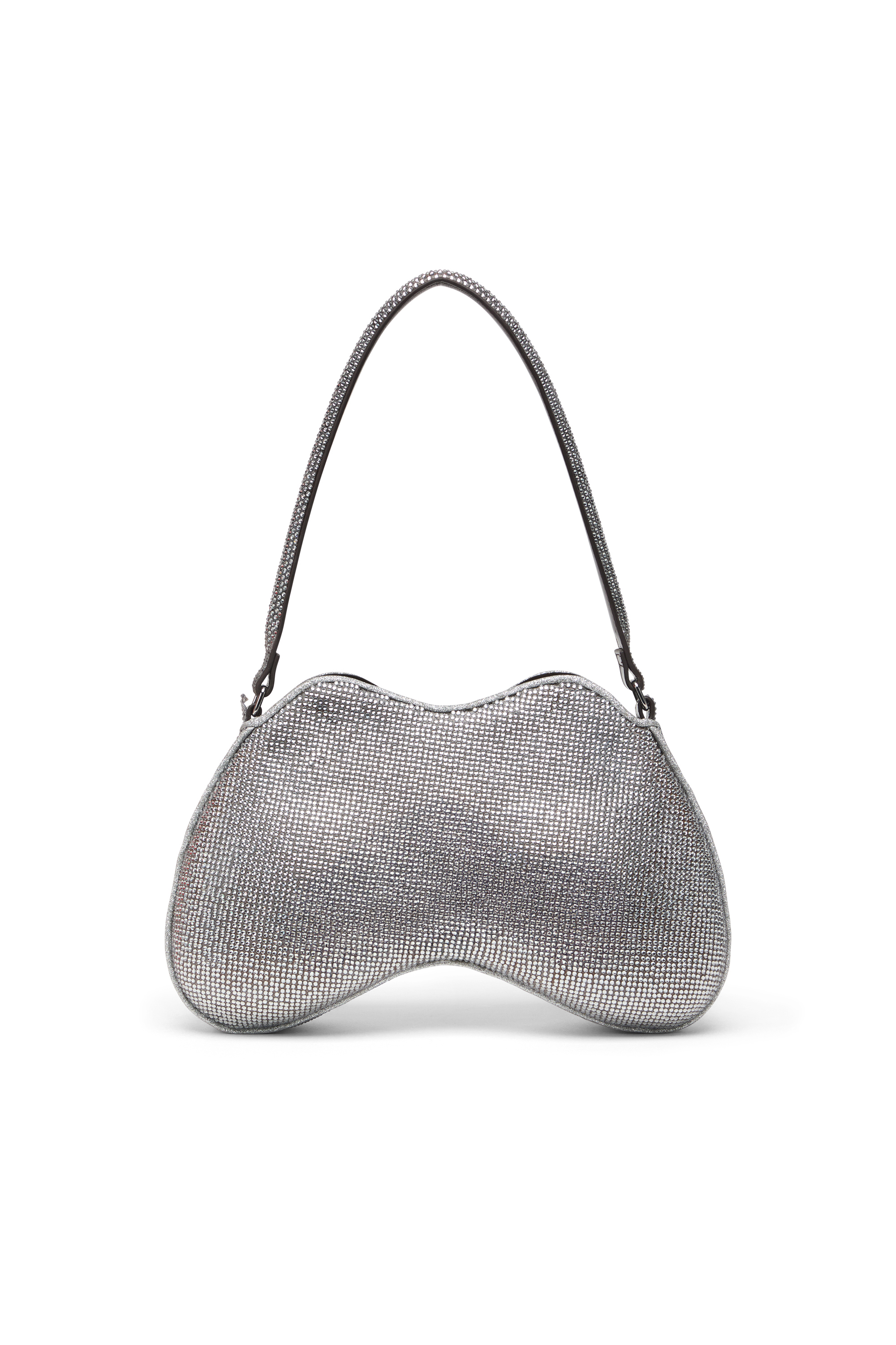 Diesel - DOUBLE-D SHOULDER, Borsa a spalla ricoperta di cristalli Donna in Argento - 2