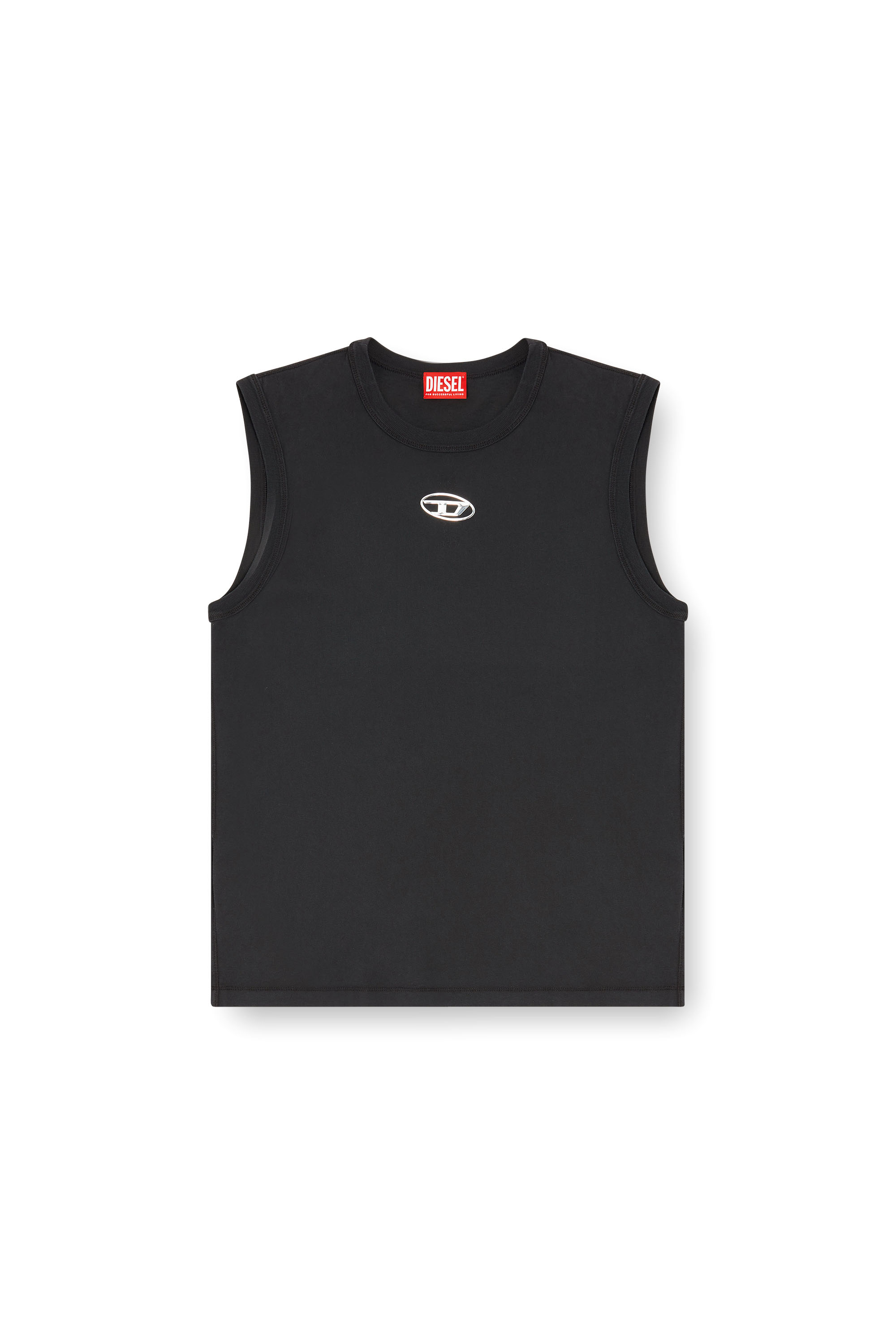 Diesel - T-BISCO-IOD, Sleeveless cotton top with metallic Oval D Uomo in Nero - 3