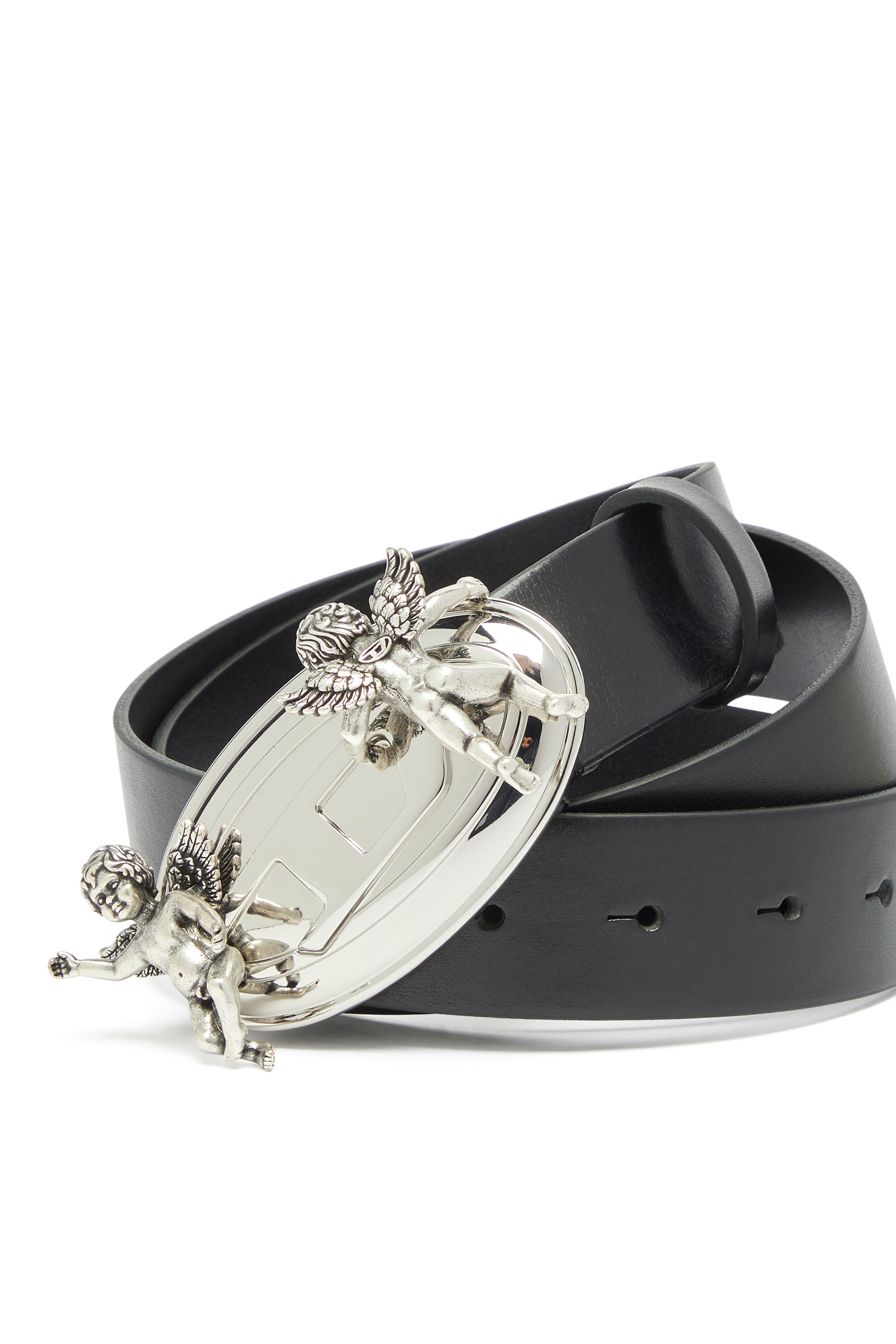 Diesel - B-OVAL ANGELS 35, Cintura 3,5 cm in pelle con fibbia Oval D cherubino Donna in Nero - 3