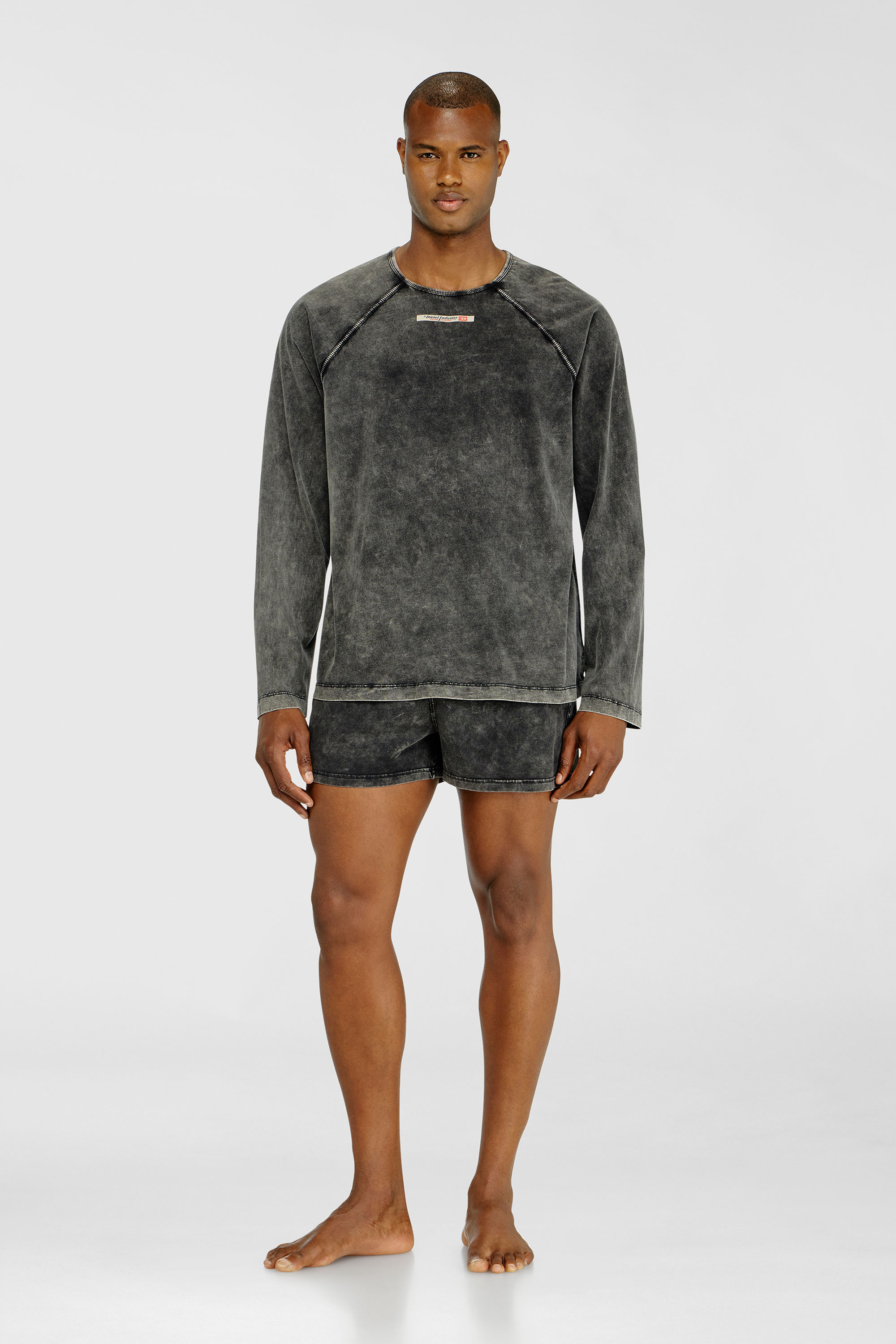 Diesel - BRYAN-DNM, Man's Cotton pijama top with logo patch in Dark grey - 2