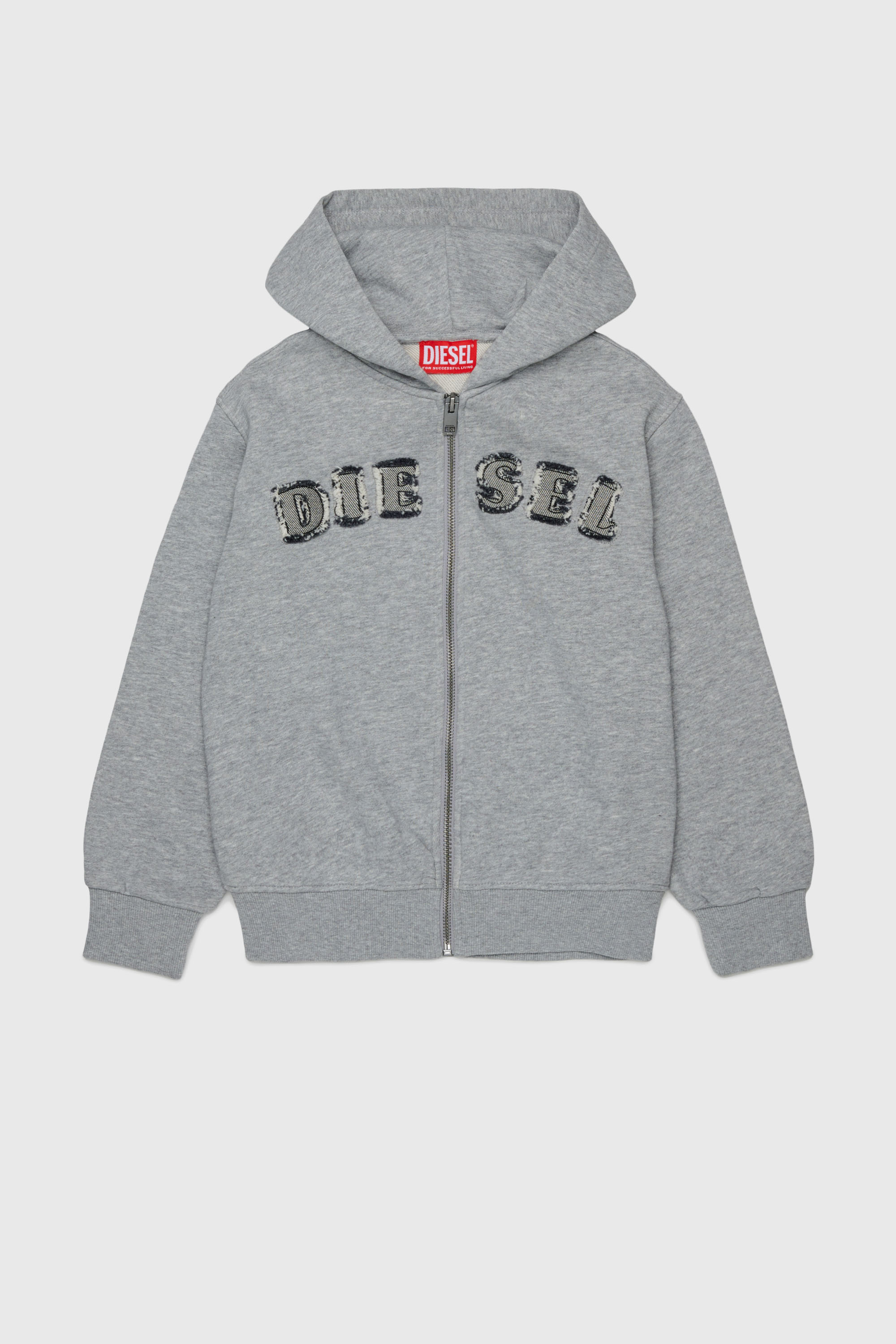 Diesel - SJEANSHOOD OVER, Felpa con zip e lettere logo sfrangiate Uomo in Grigio - 1