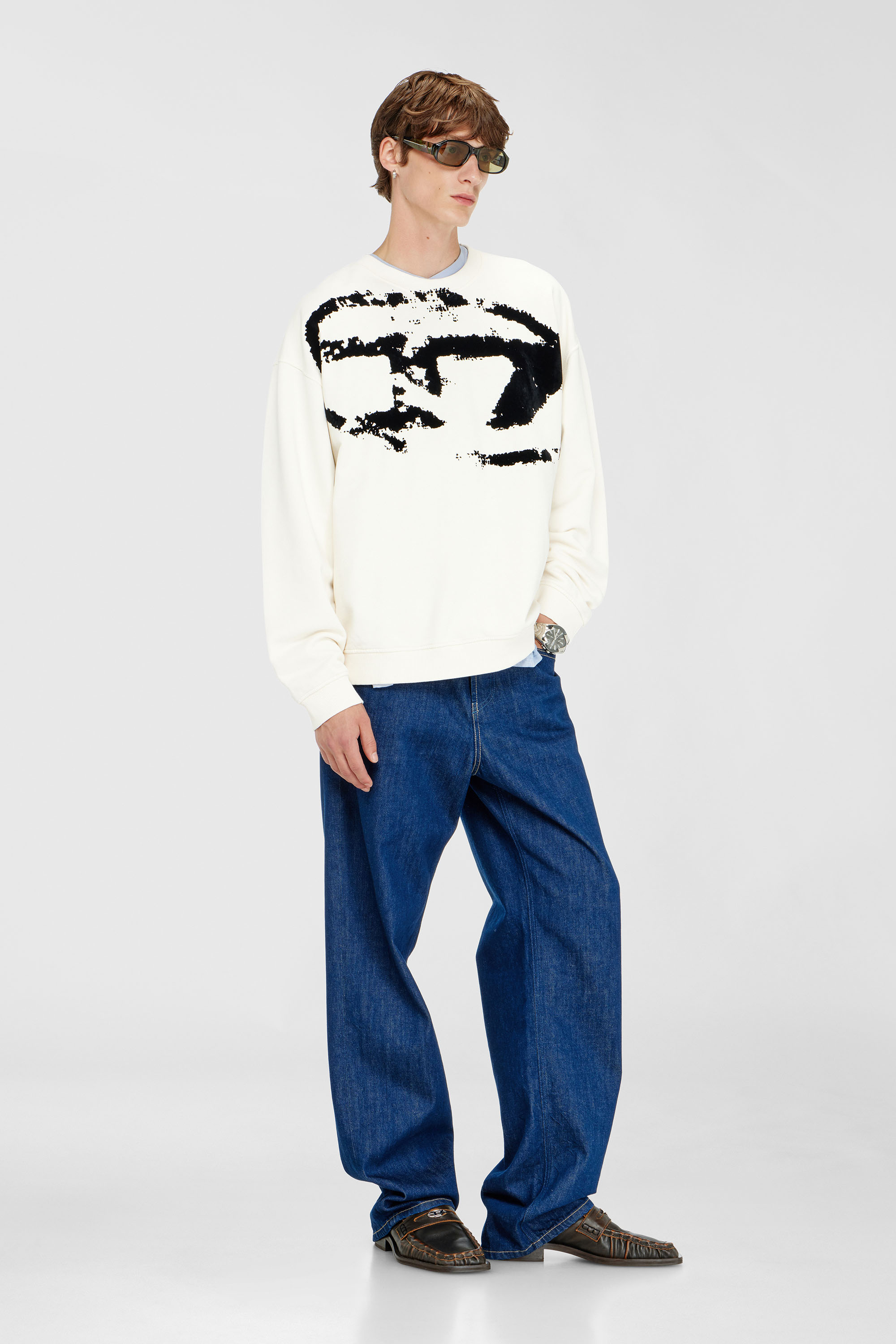 Diesel - S-BOXT-N5, Felpa in cotone con logo Oval D floccato Uomo in Multicolor - 2