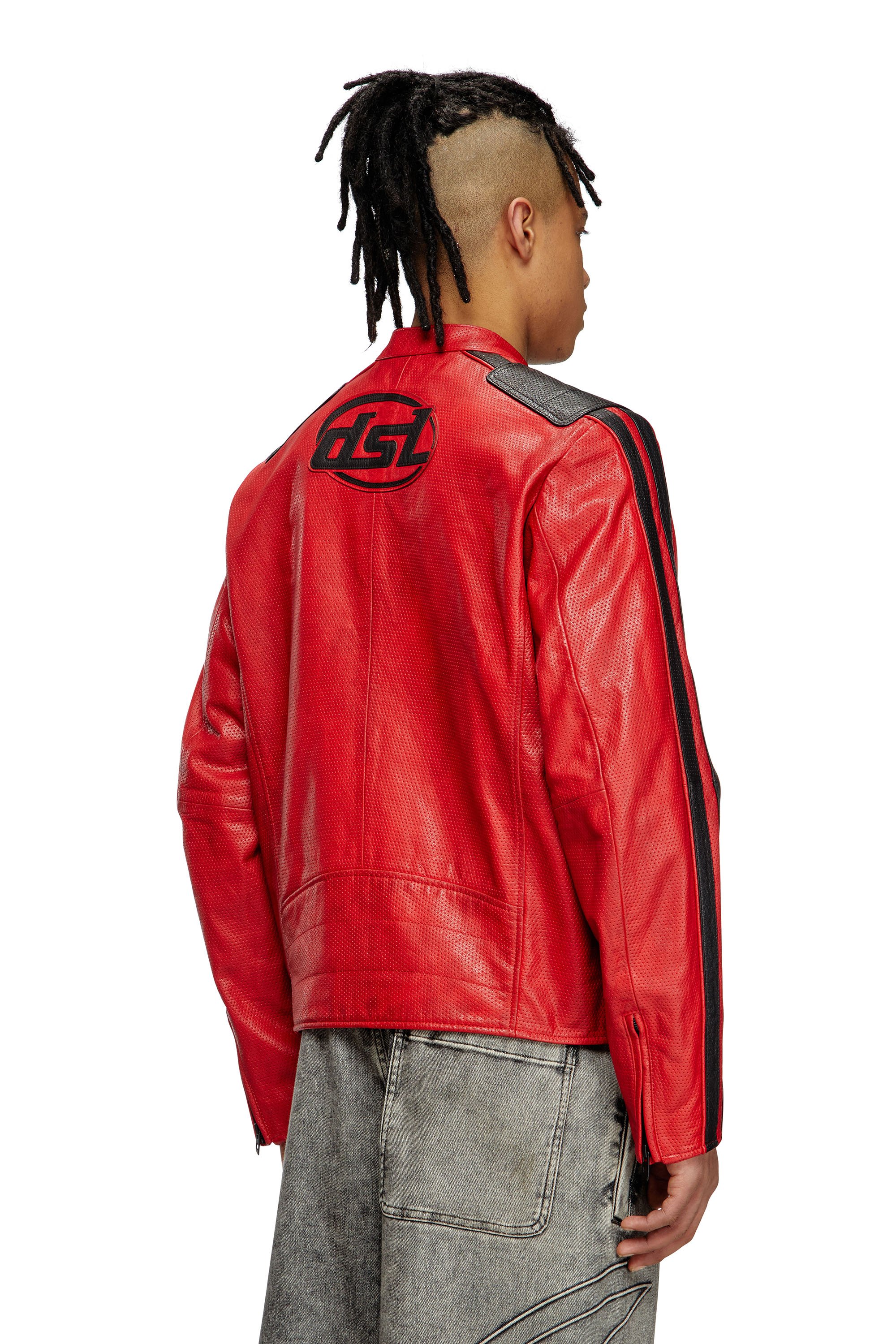 Diesel - L-POP, Giacca biker in pelle traforata Unisex in Rosso - 4