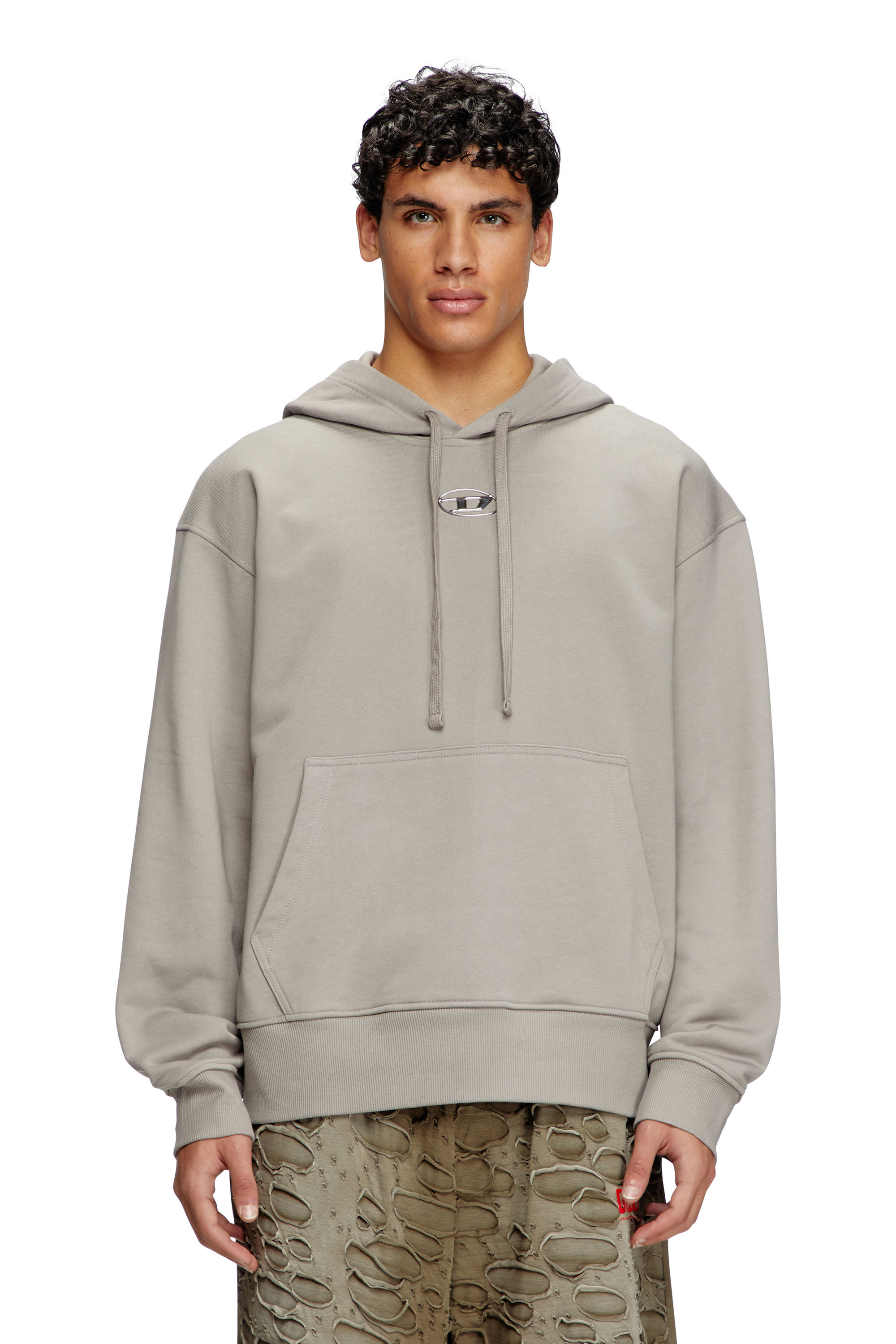 Diesel - S-MACS-HOOD-OD, Hoodie con logo metallizzato Uomo in Grigio - 1