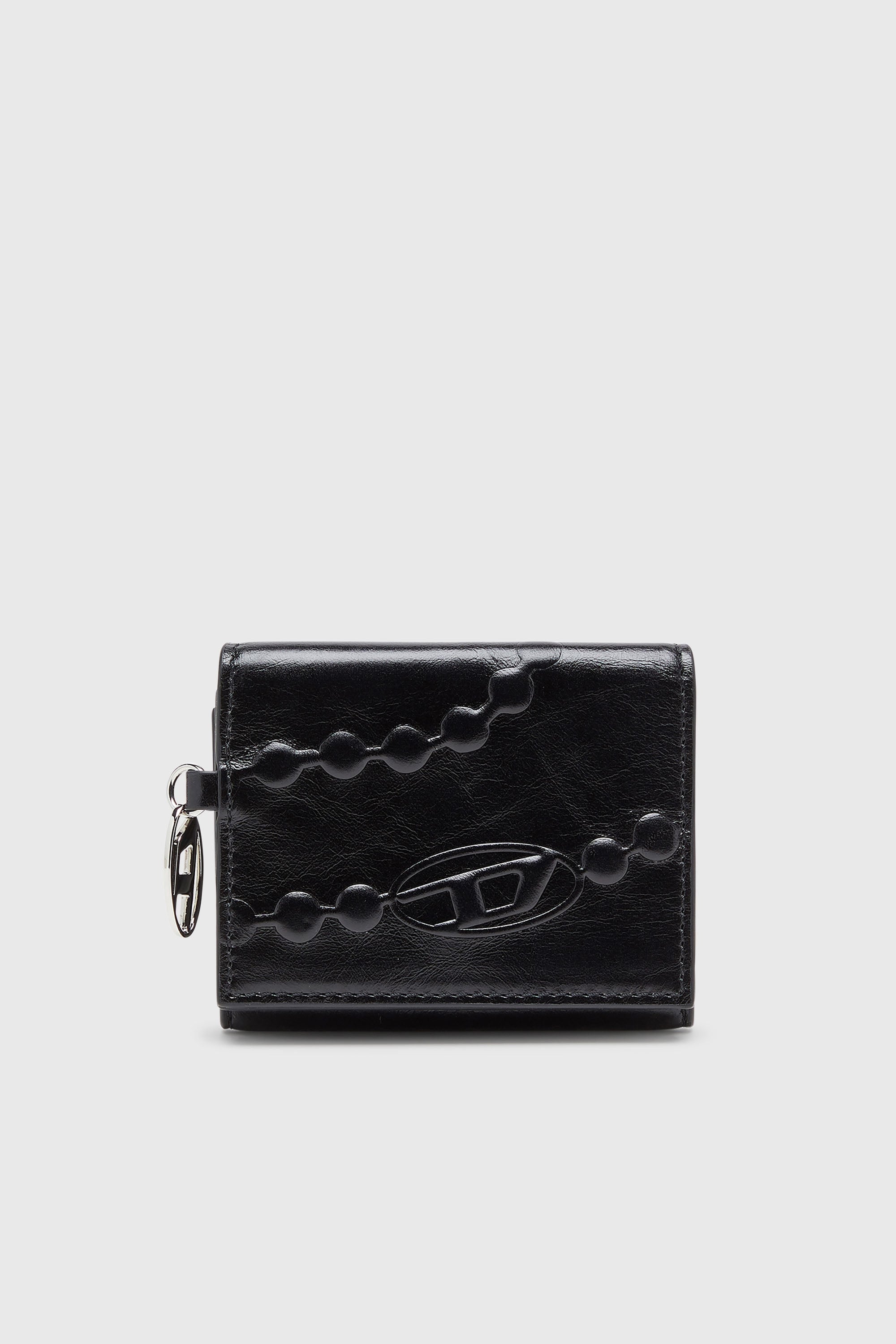 Diesel - OVAL-D TRI FOLD ZIP COIN XS II, Portafoglio tri-fold in pelle con motivo embossato Donna in Nero - 1