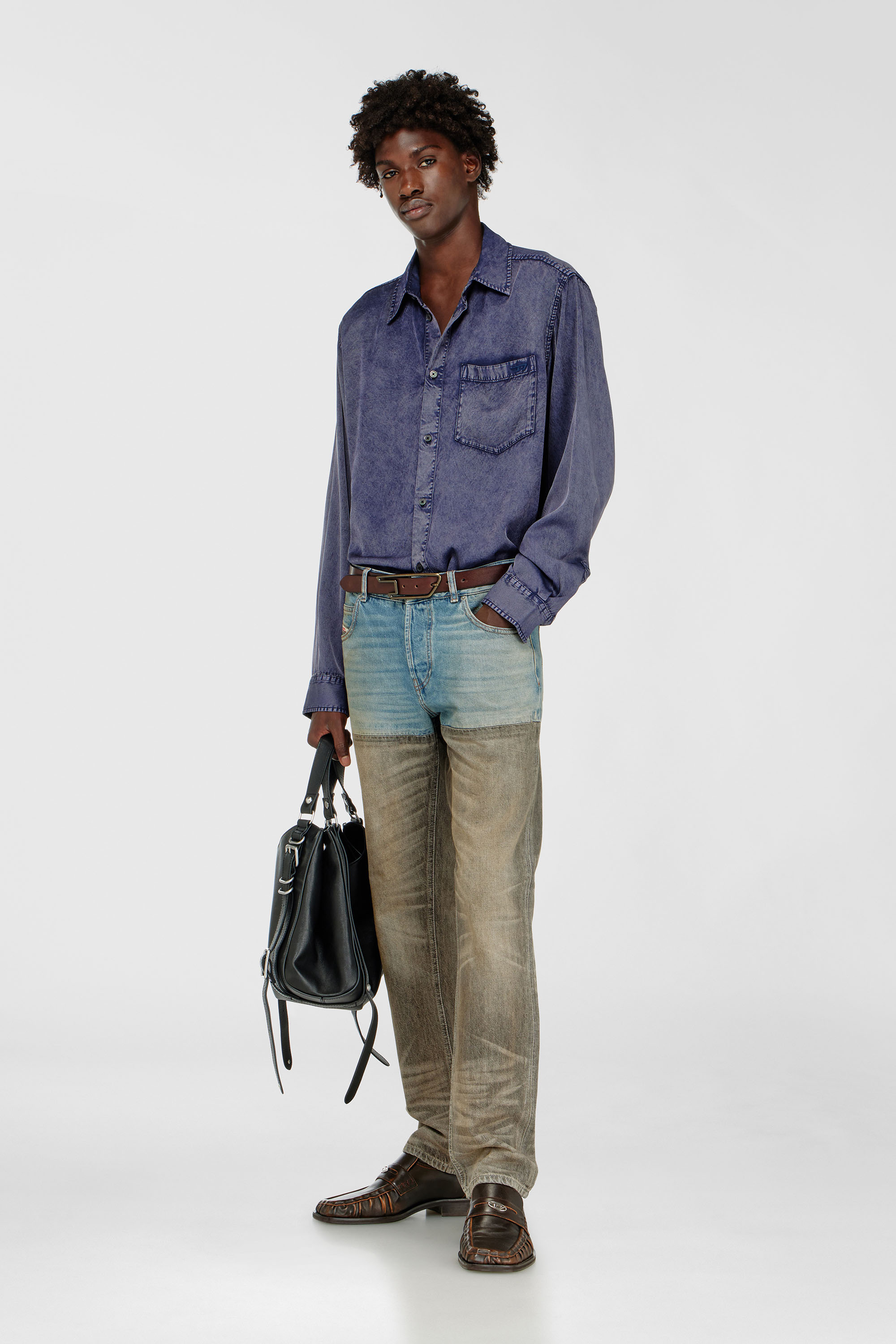 Diesel - S-SIMPLY-NIBC, Camicia fluida in viscosa effetto denim Uomo in Blu - 1