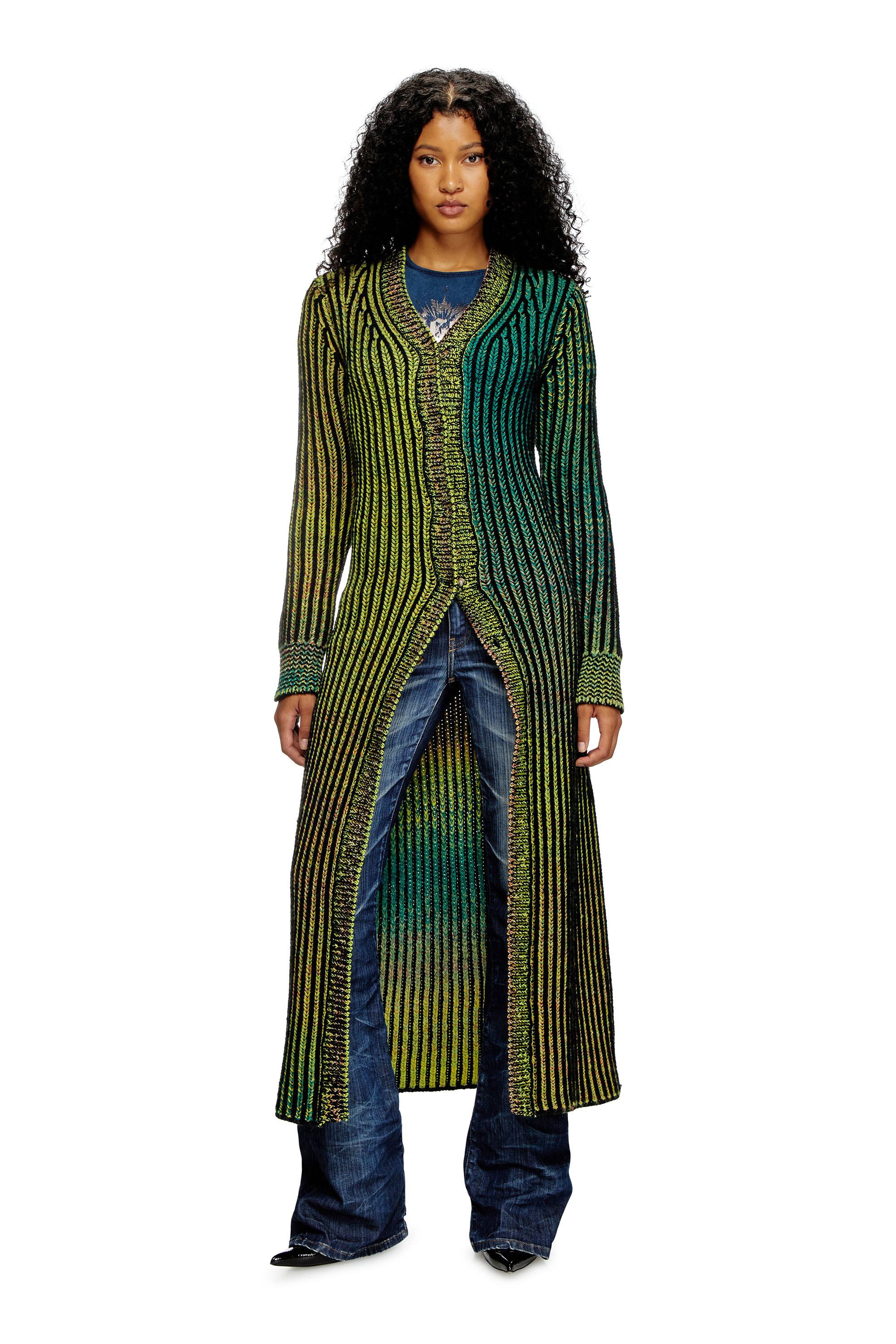 Diesel - M-ORIS, Cappotto-cardigan in maglia dégradé Donna in Verde - 1