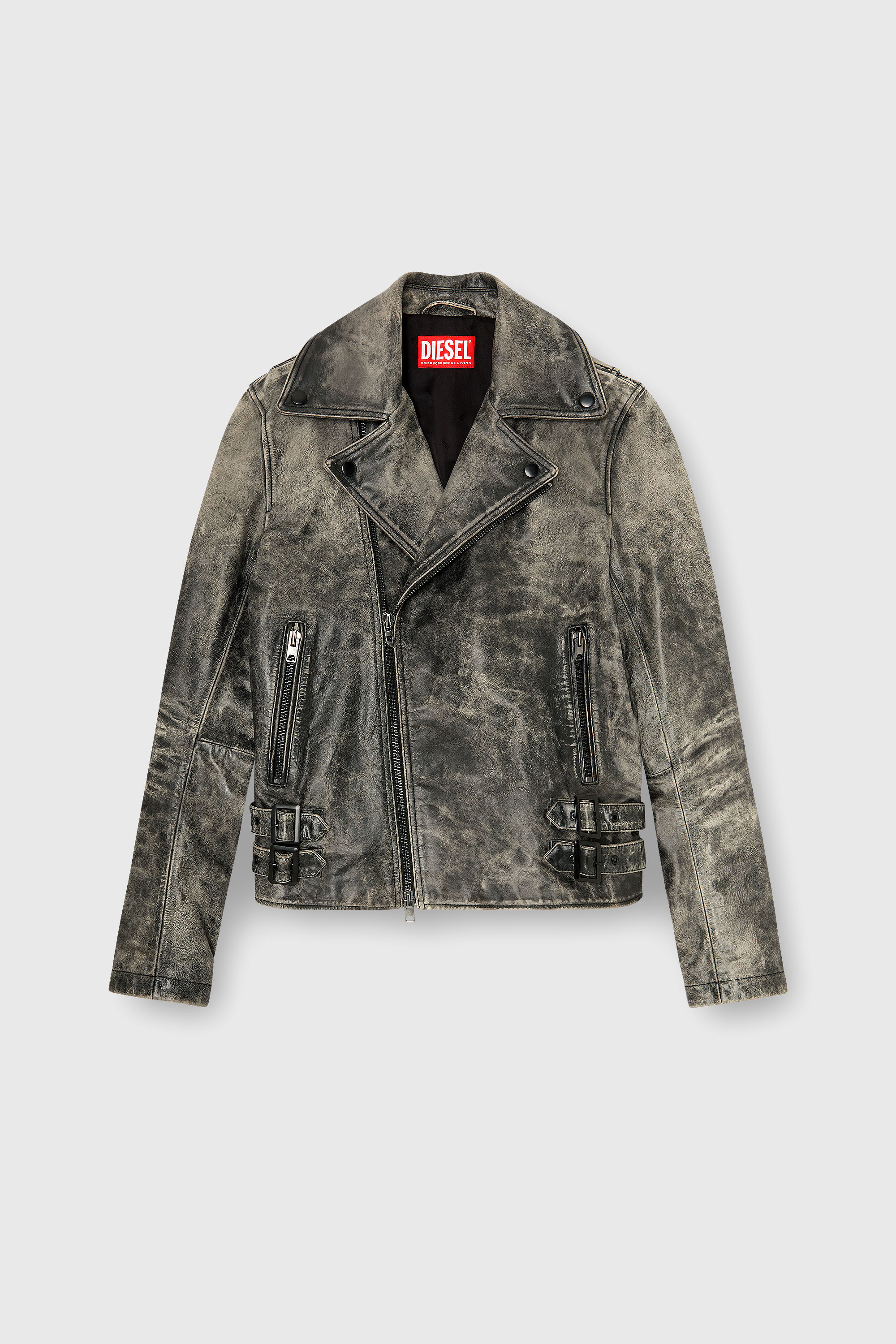 Diesel - L-EON-CJCM, Giacca biker in pelle lavorata Uomo in Grigio - 2