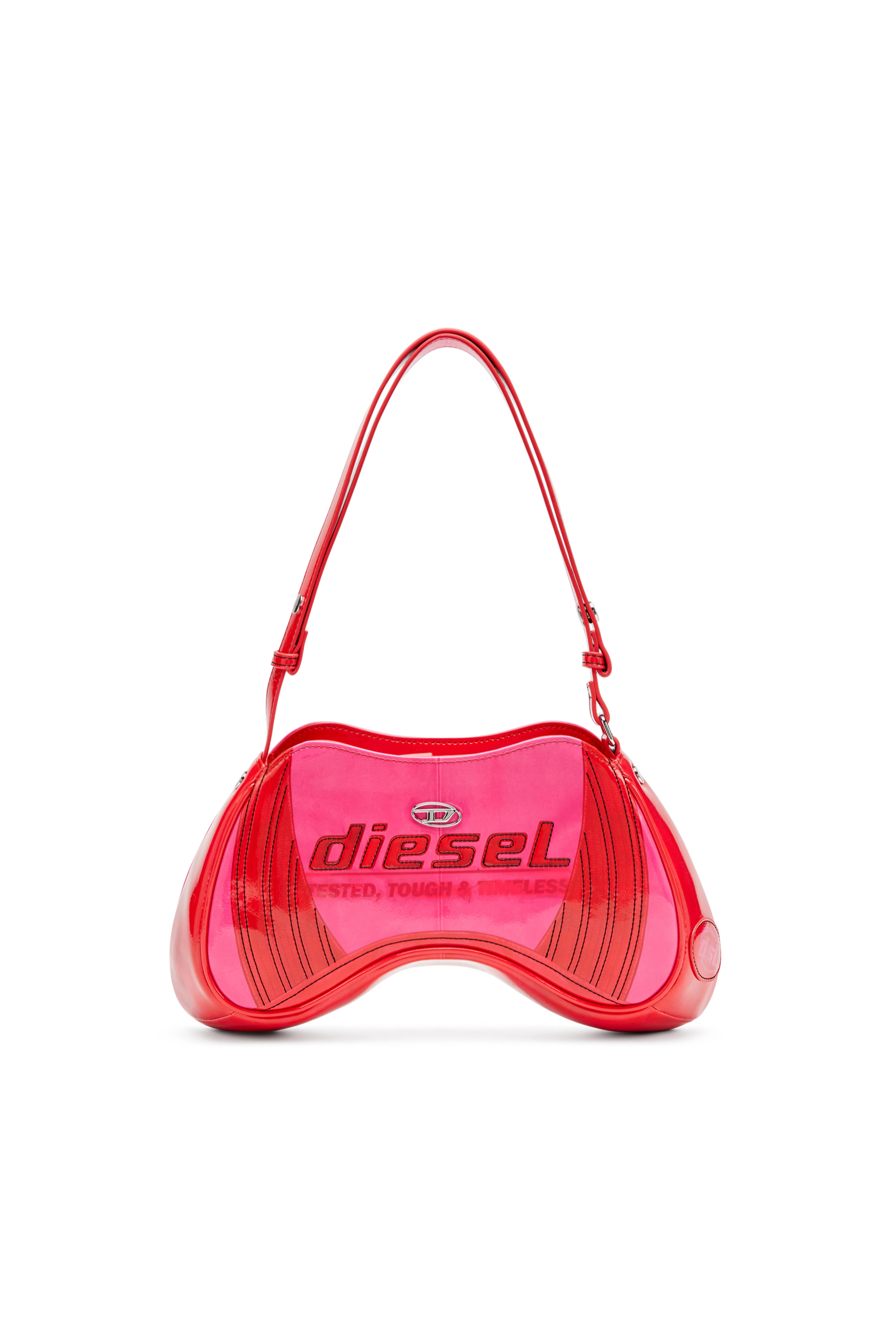 Diesel - PLAY SHOULDER, Play-Borsa a spalla lucida con dettagli biker Donna in Rosa - 1