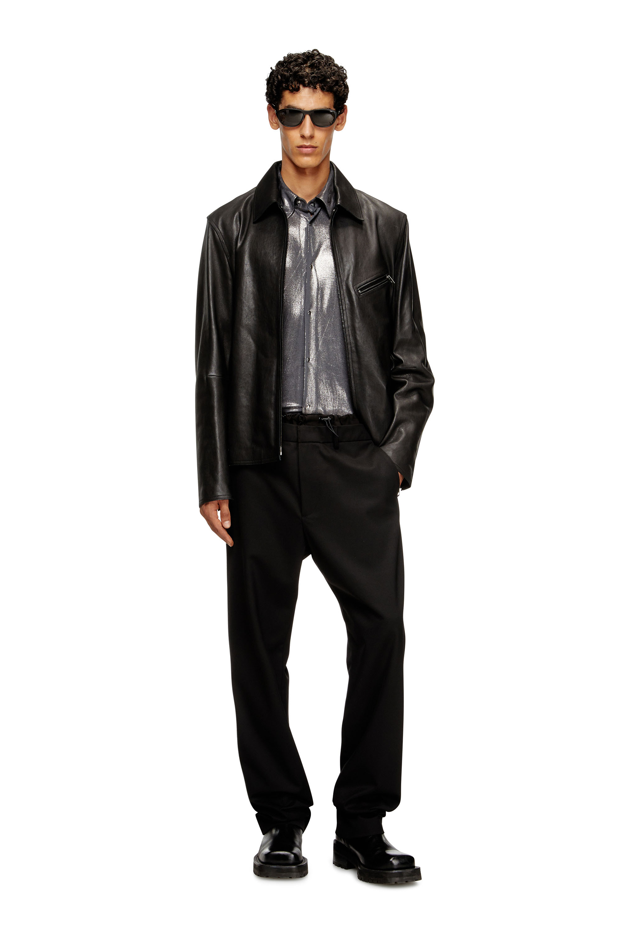 Diesel - P-OWERS, Pantaloni in misto lana con cintura elastica Uomo in Nero - 1