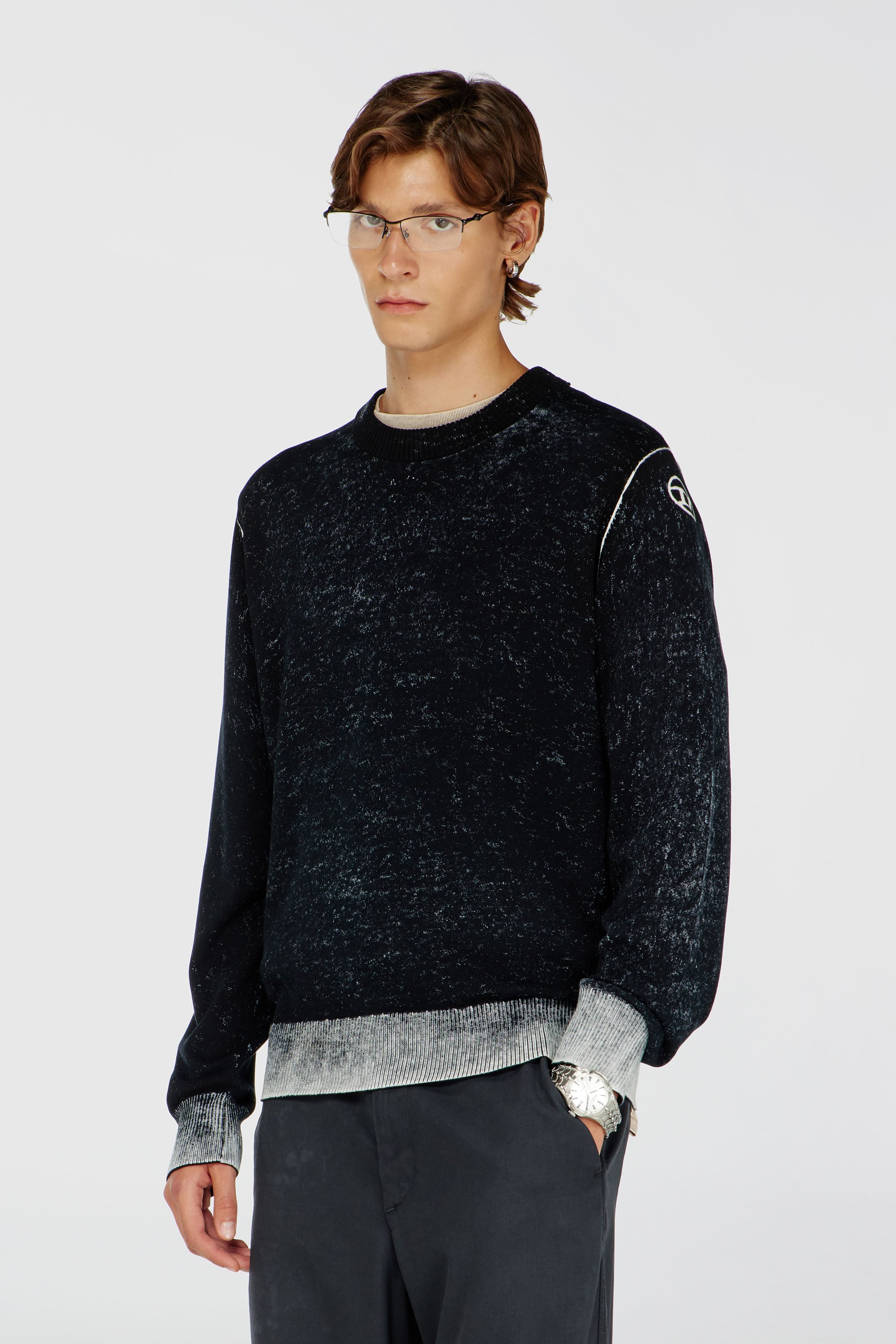 Diesel - K-LARENCE-B, Maglia in cotone stampata al contrario Uomo in Nero - 1
