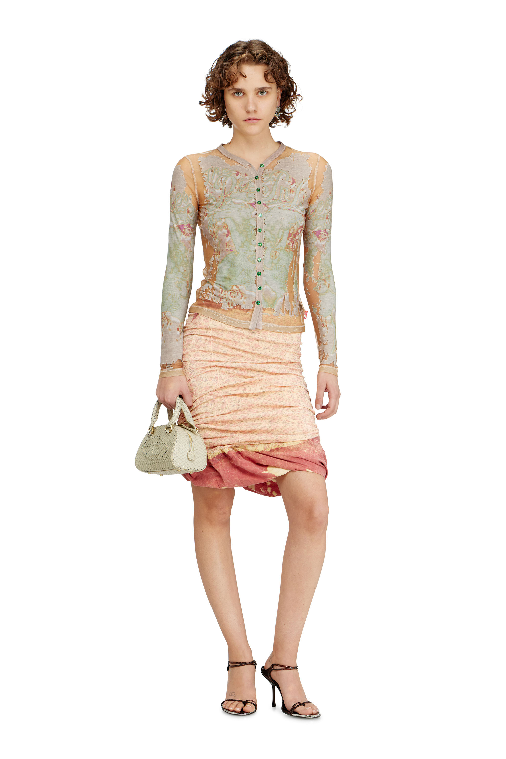 Diesel - T-GABRY, Cardigan corto in jersey d&eacute;vor&eacute; stampato Donna in Marrone - 2