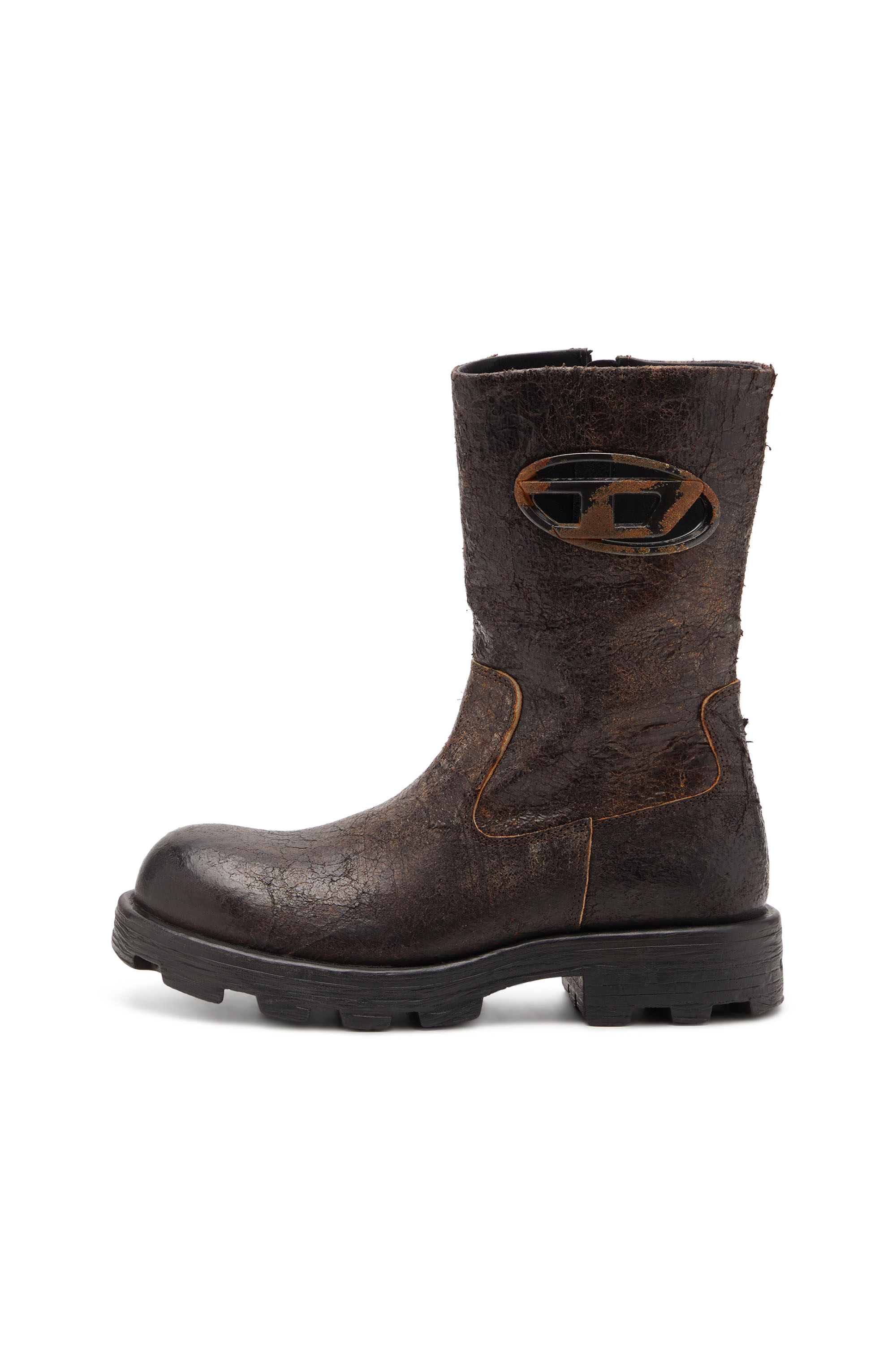Diesel - D-HAMMER BKR D W, D-Hammer-Stivale biker in suede crackle Donna in Marrone - 7