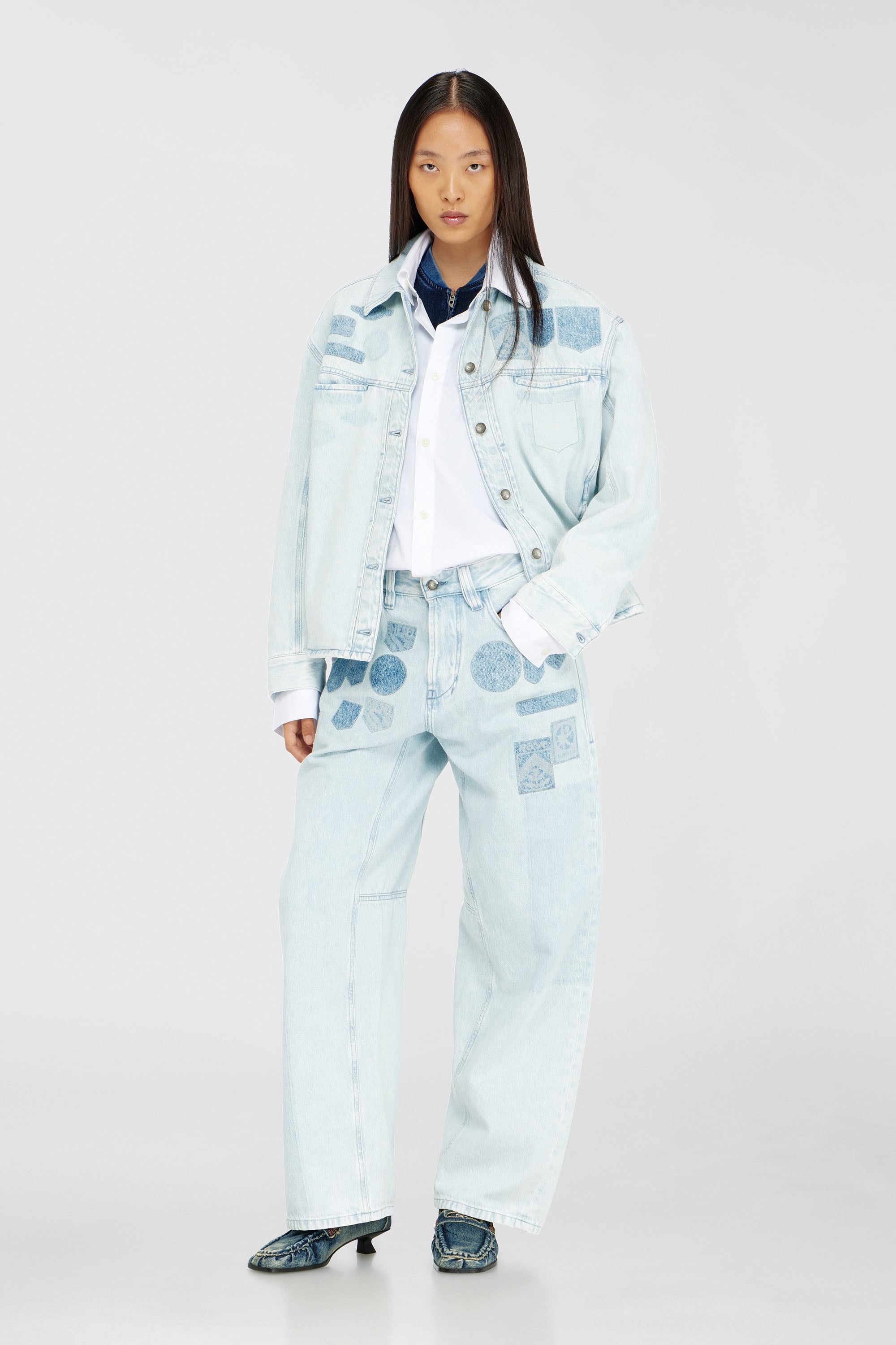 Diesel - D-RYMAVO-S, Camicia oversize in denim con effetti patch Unisex in Blu - 2