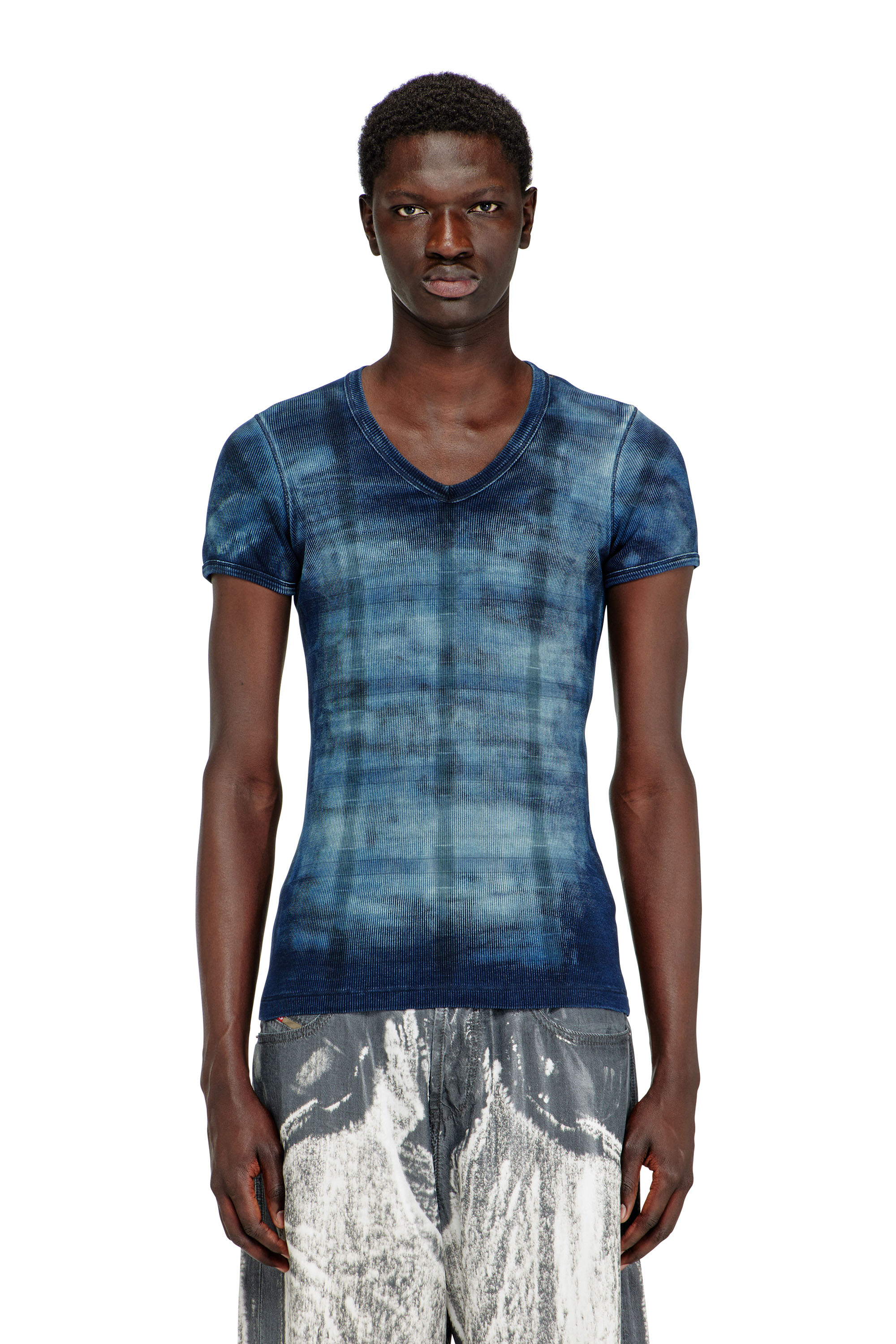 Diesel - T-LUUCAS, Top a coste con stampa check effetto X-Ray Uomo in Blu - 1