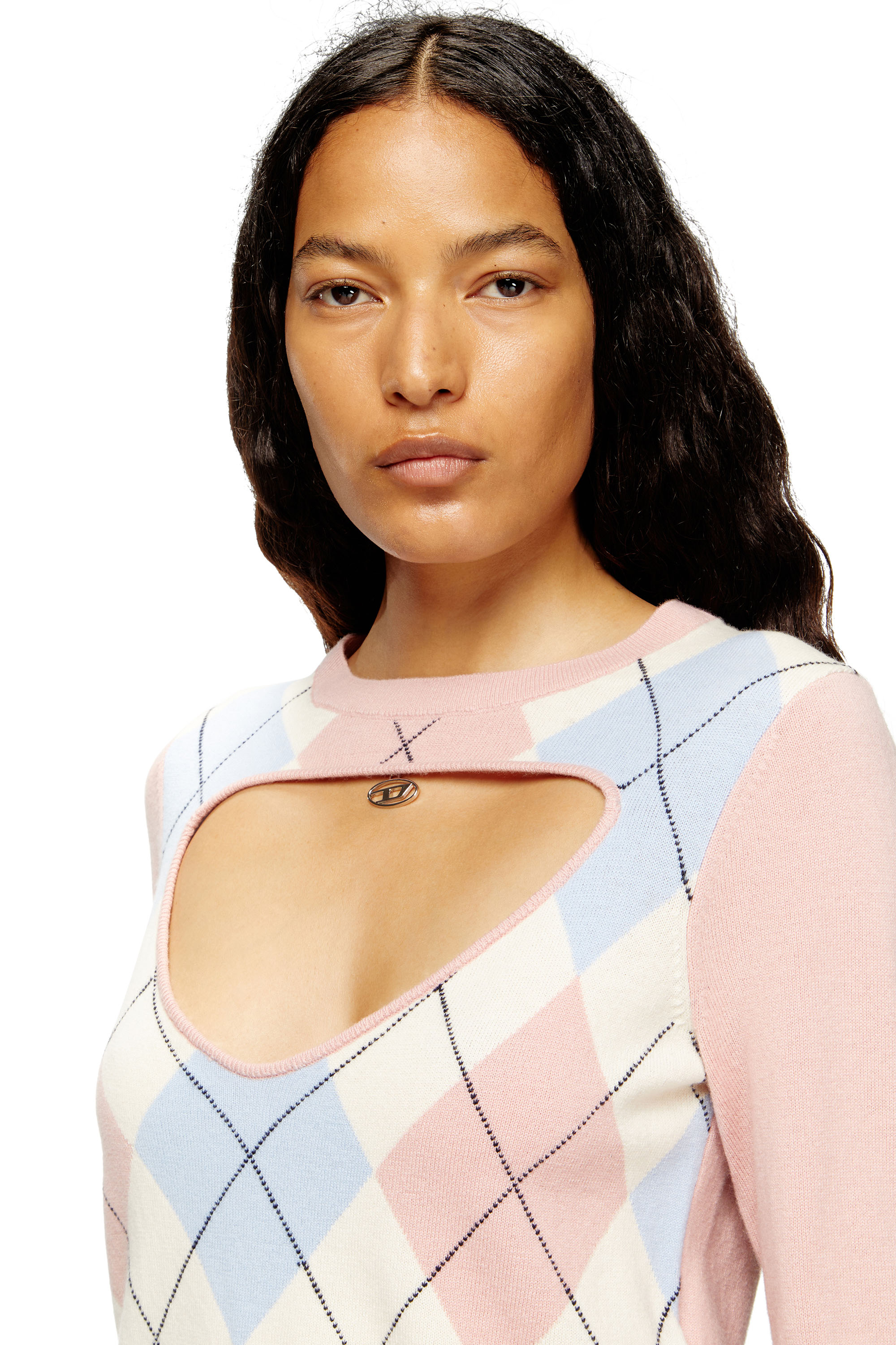 Diesel - M-ROMKO-LS, Maglia a rombi in lana con cut-out Donna in Rosa - 5