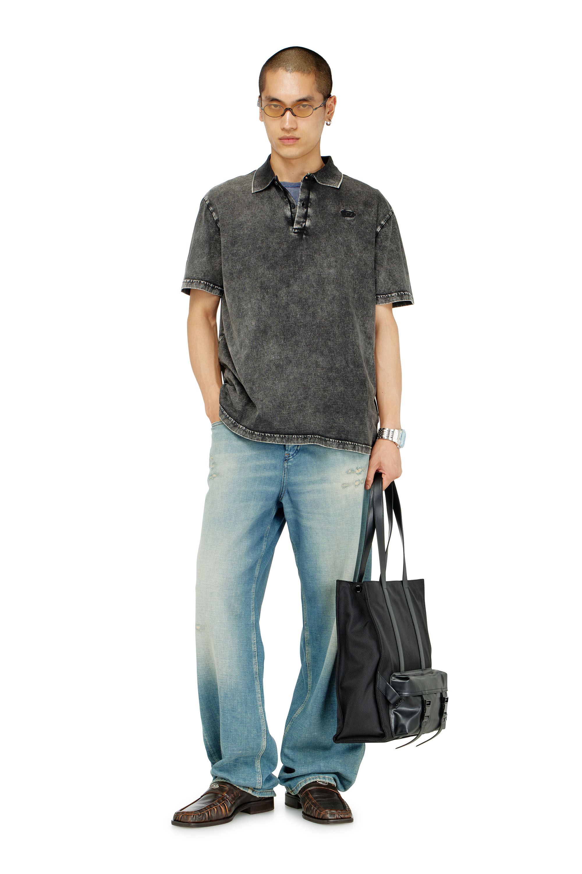 Diesel - T-REJUST-NC-DEN, Polo in jersey effetto denim Uomo in Grigio - 2