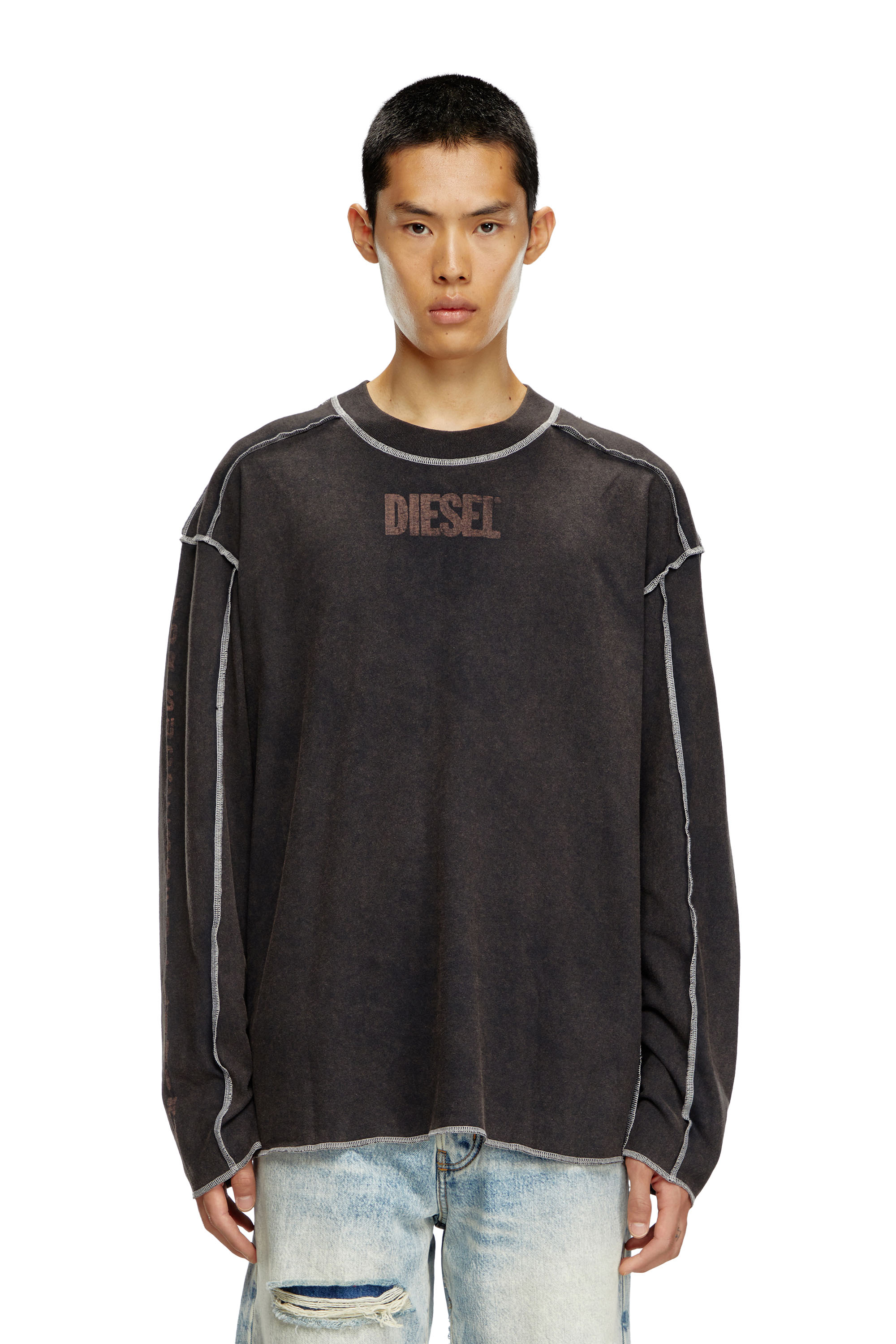 Diesel - T-CRAOR-LS, T-shirt a maniche lunghe con effetto inside-out Uomo in Grigio - 6