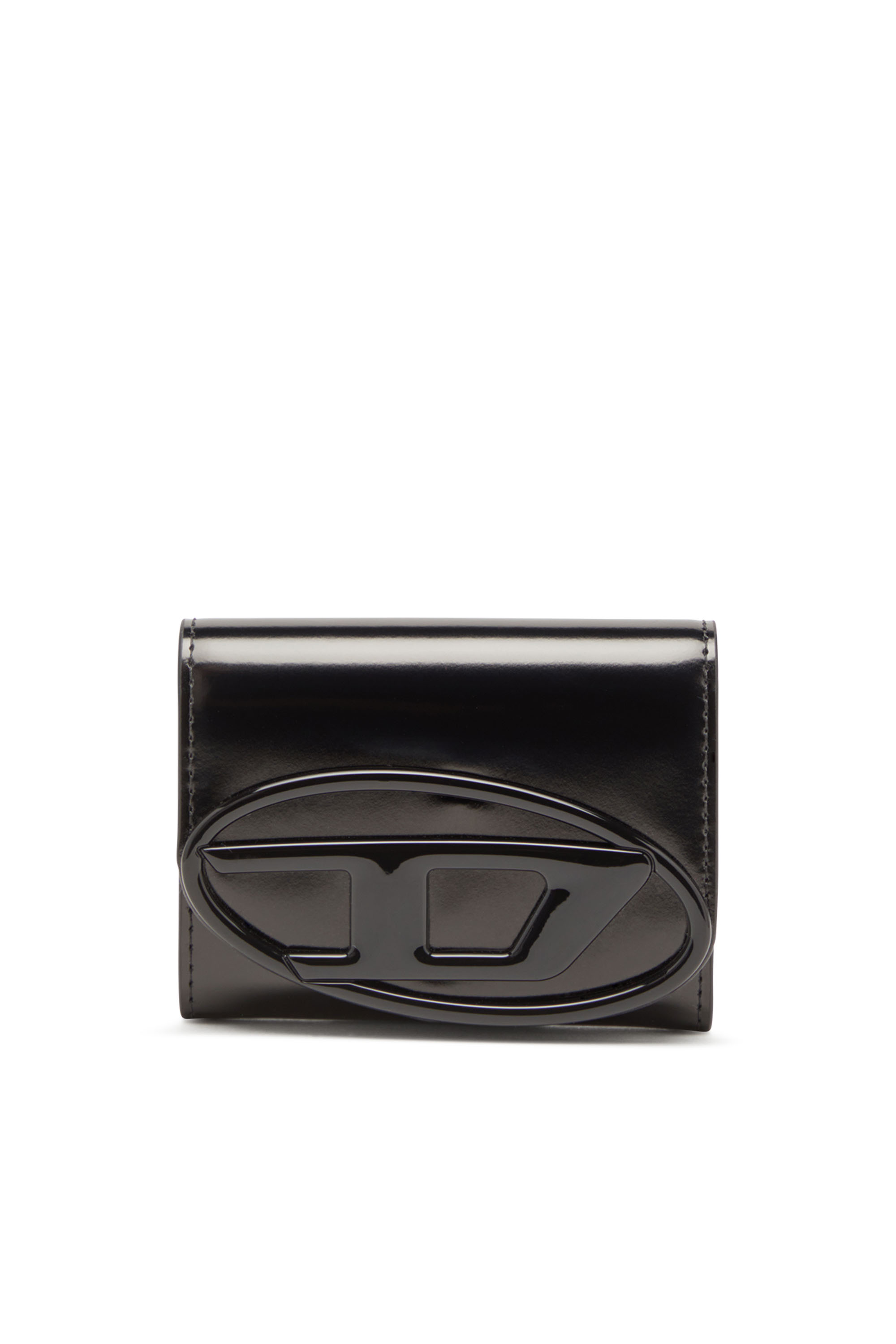 Diesel - 1DR CARD HOLDER BI-FOLD ZIP III, Woman's Bi-fold card holder in mirrored leather in Black - 1