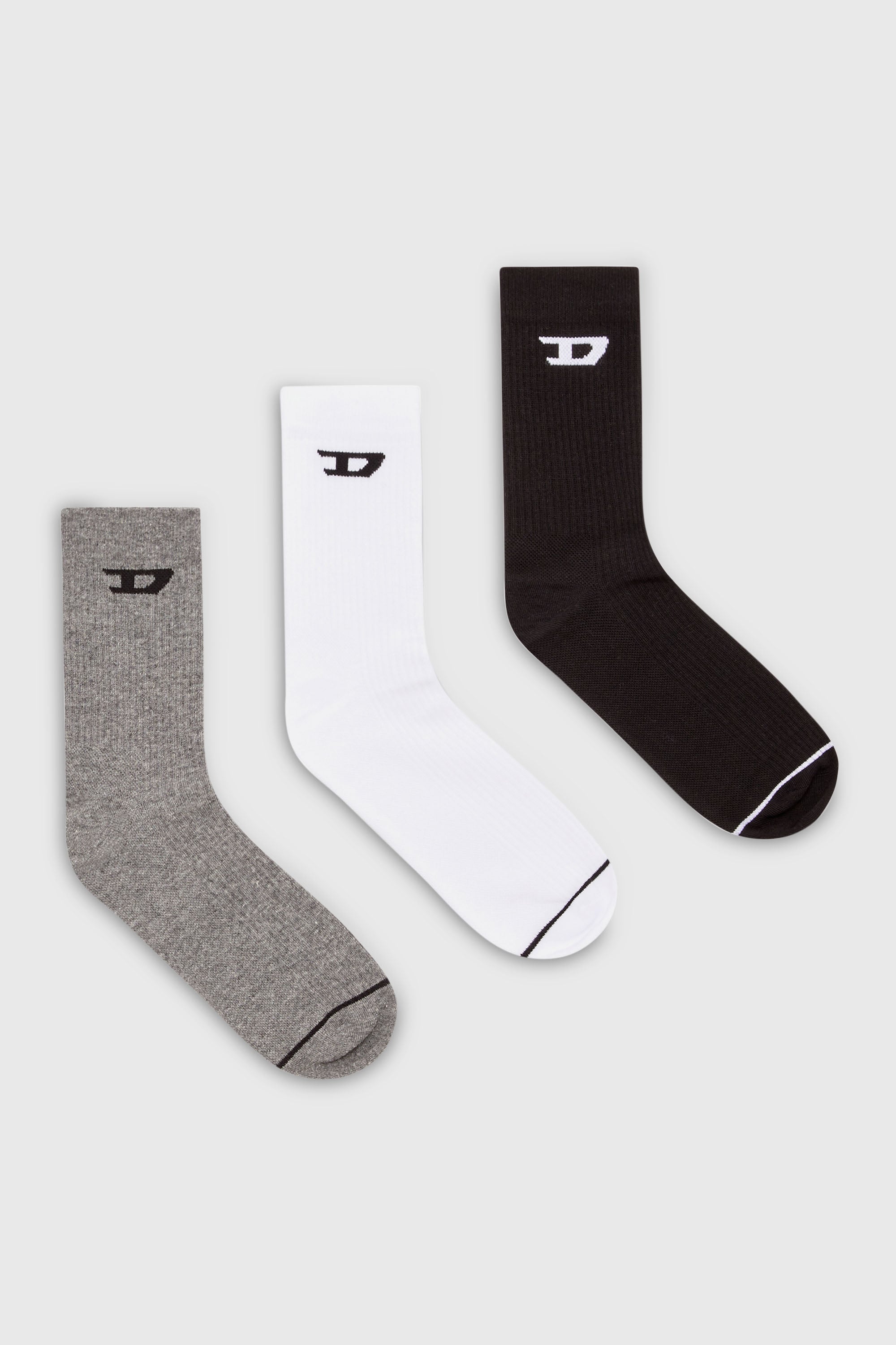 Diesel - SKM-D-TENNIS-CREW-17,5, Set da tre calzini a coste con logo D Uomo in Multicolor - 1