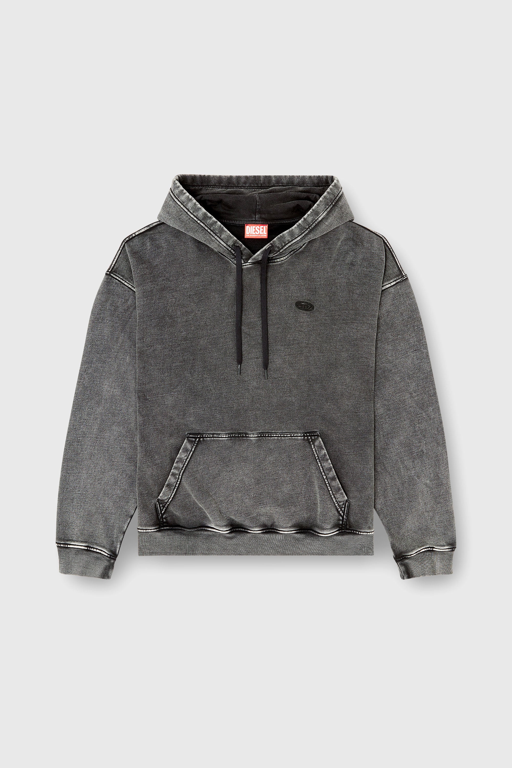 Diesel - S-BOXT-HOOD-DEN, Felpa con cappuccio con toppa posteriore tagliata a vivo Uomo in Grigio - 2