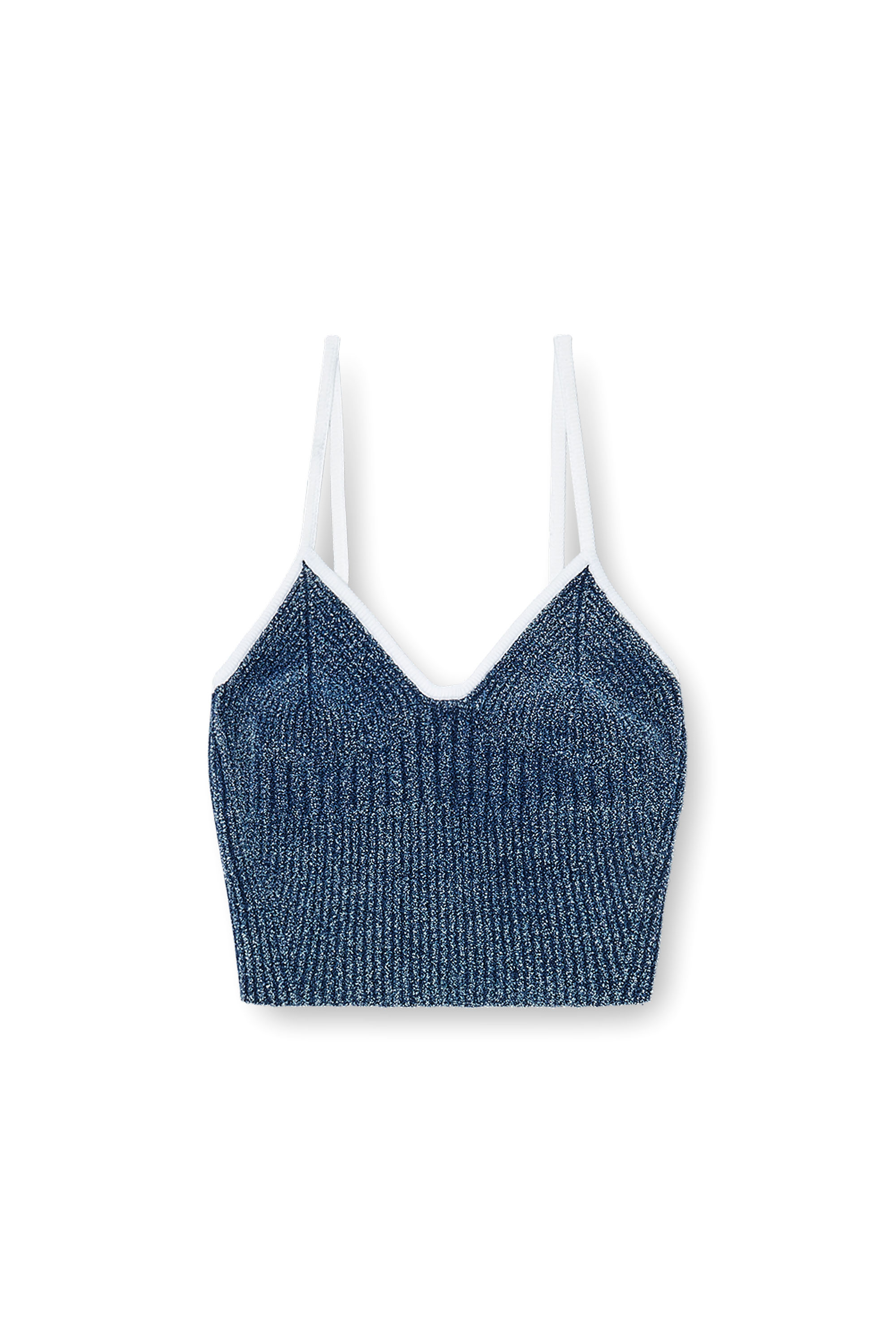 Diesel - M-ESTERE, Crop top in maglia boucl&eacute; indigo a costine Donna in Multicolor - 3