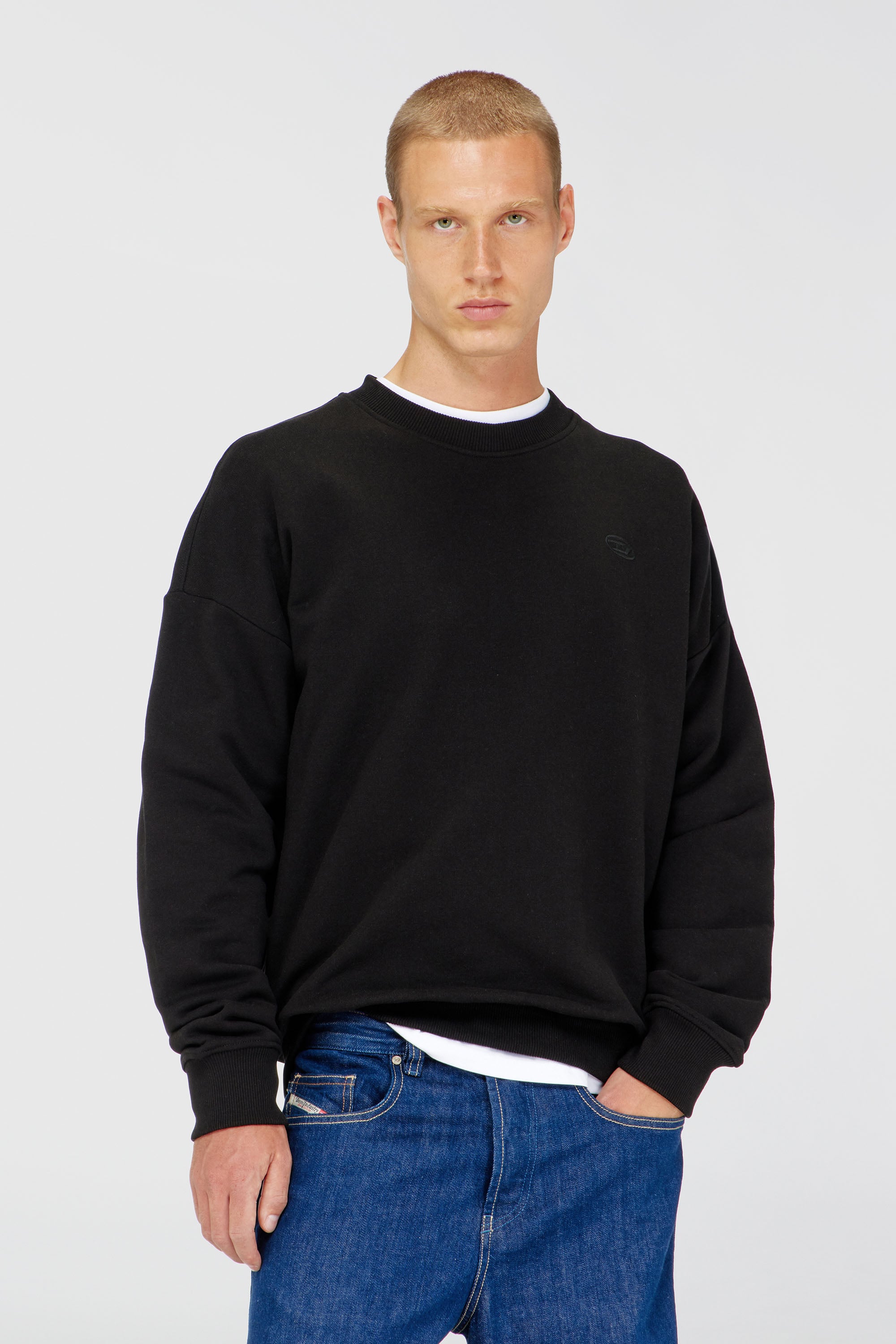 Diesel - S-ROB-MEGOVAL-D, Felpa con ricamo logo Uomo in Nero - 1