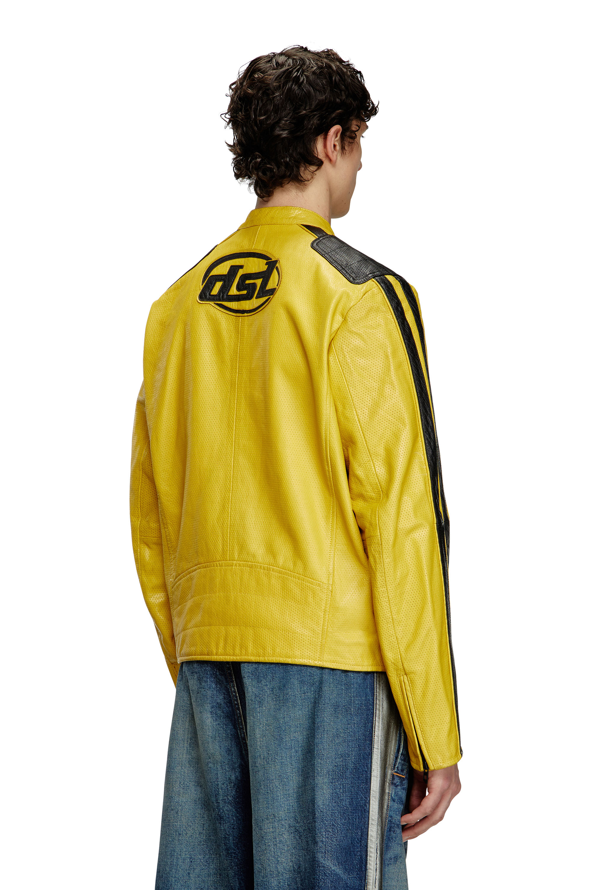 Diesel - L-POP, Giacca biker in pelle traforata Unisex in Giallo - 4