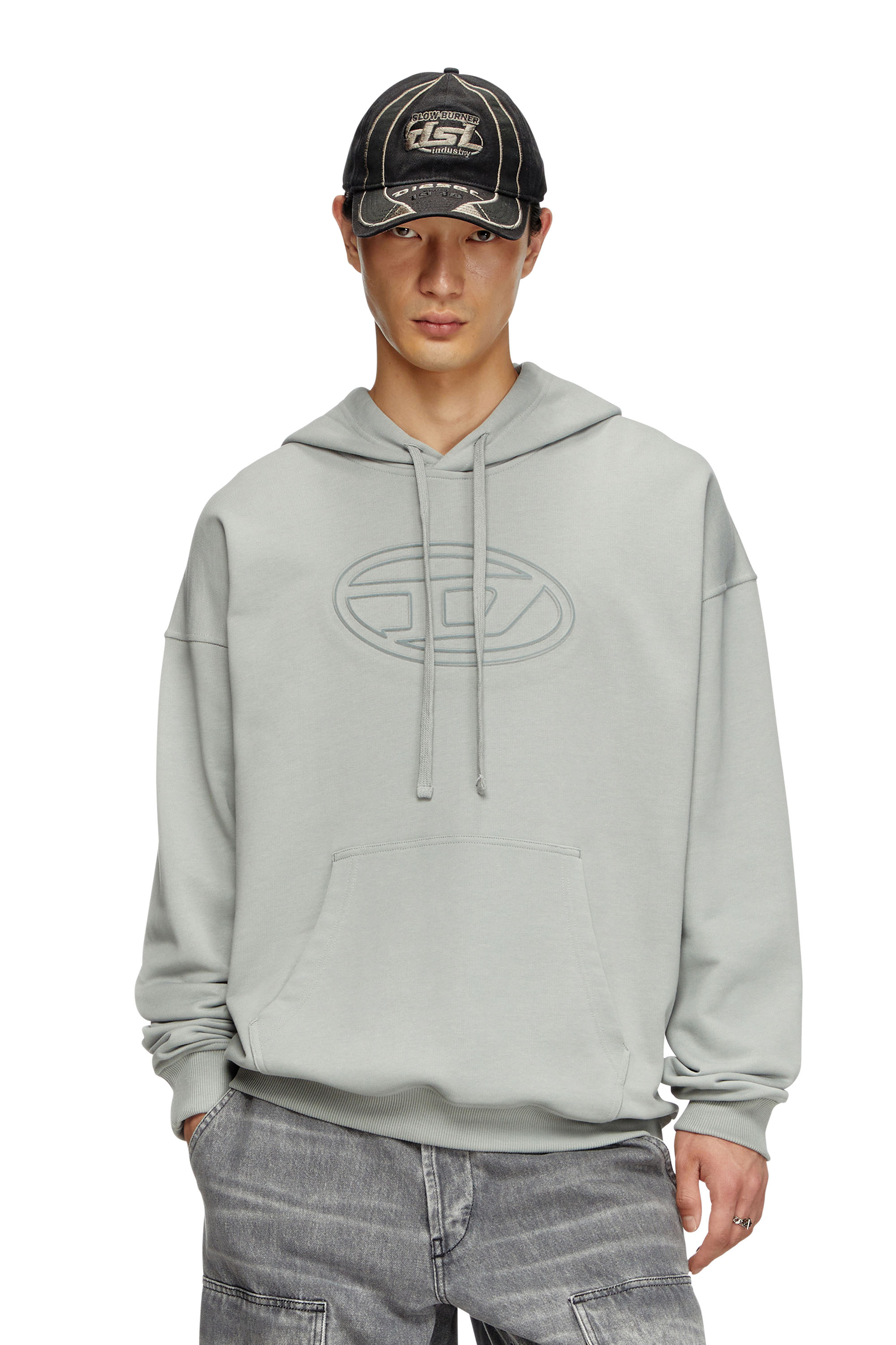 Diesel - S-UMMER-BIGOVAL, Hoodie con logo Oval D in rilievo Uomo in Grigio - 2