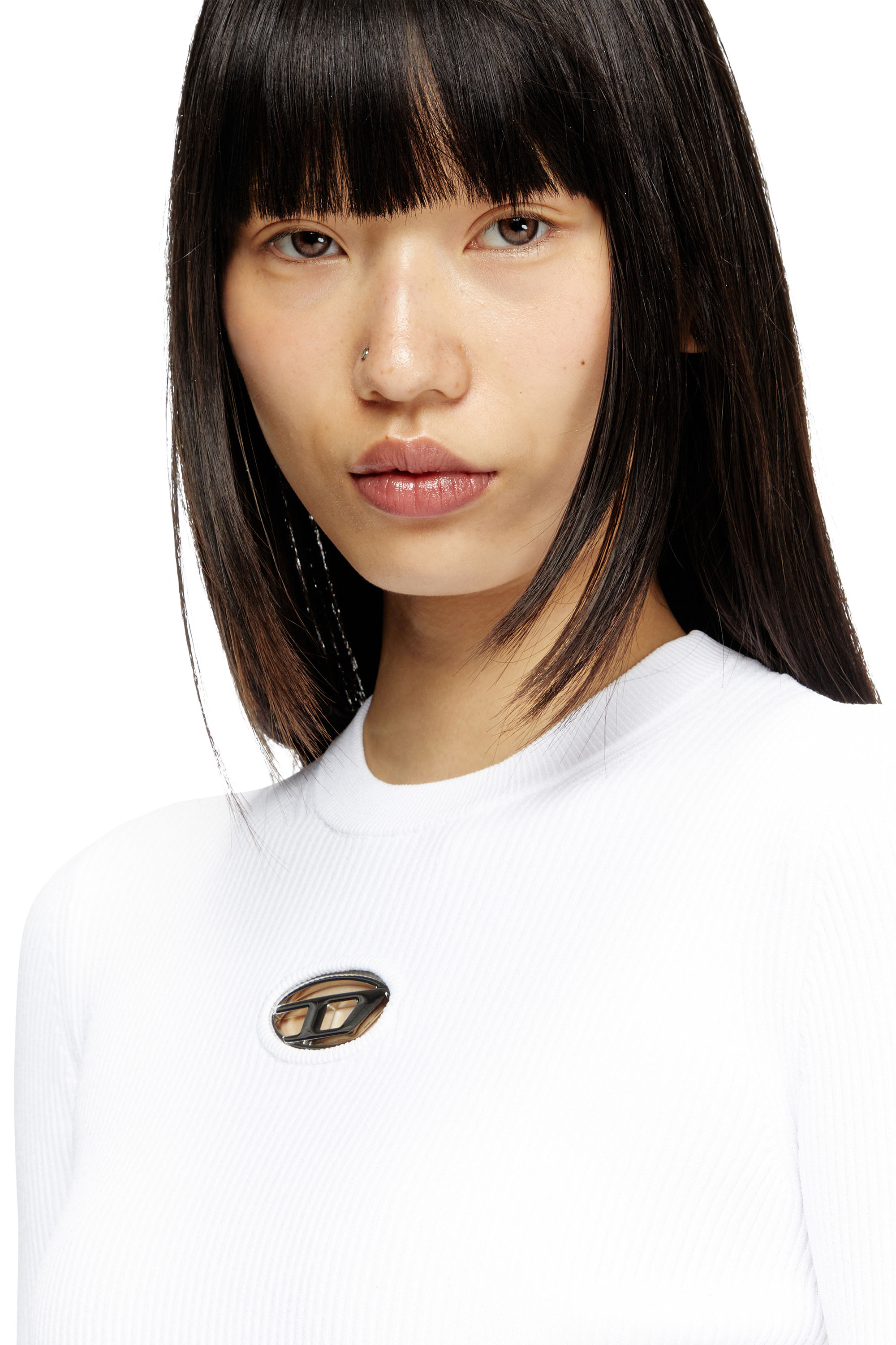 Diesel - M-VALARI, Top a coste in viscosa con Oval D Donna in Bianco - 5