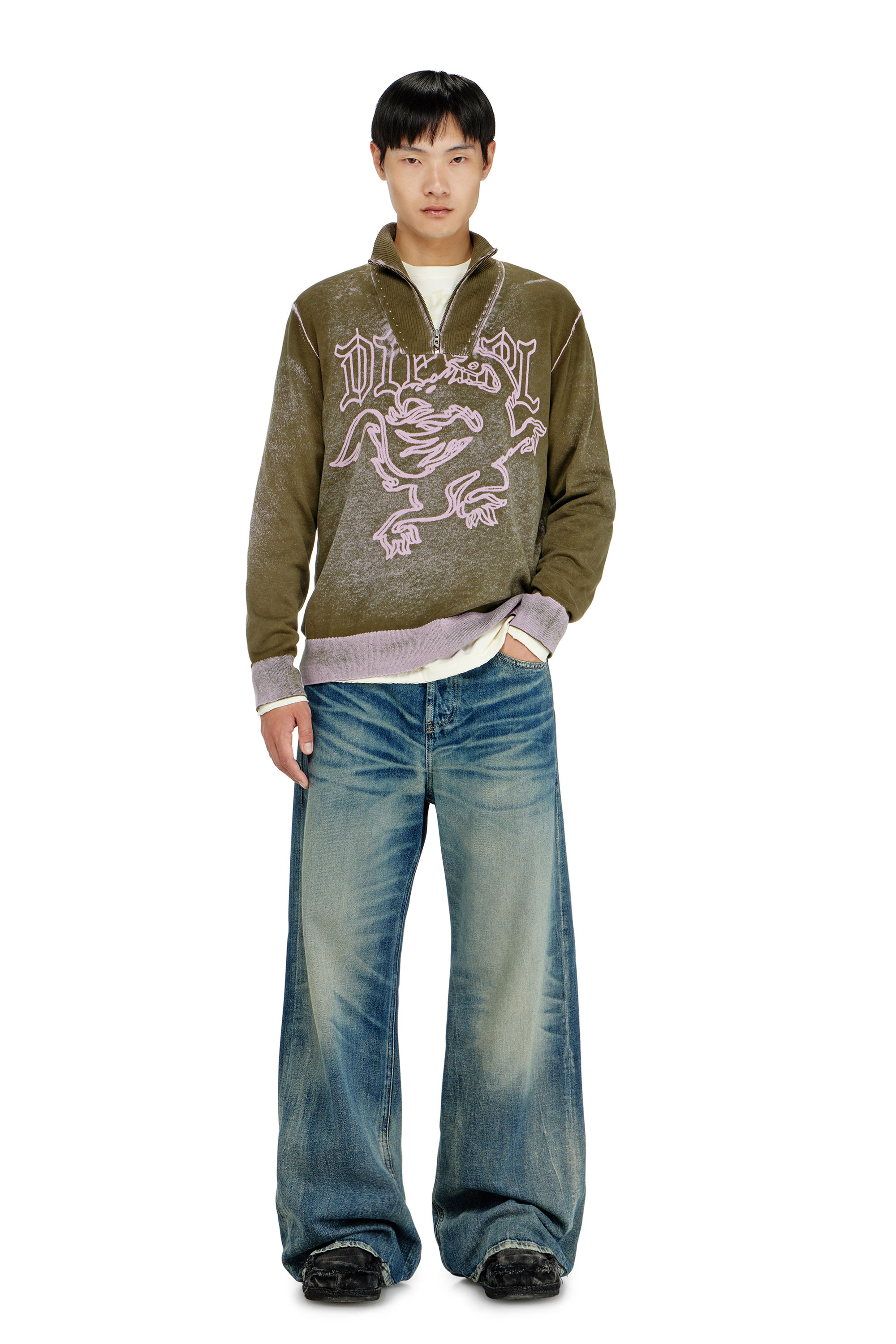 Diesel - K-LAUTARE, Maglia half-zip lavorata con motivo grifone Uomo in ToBeDefined - 1