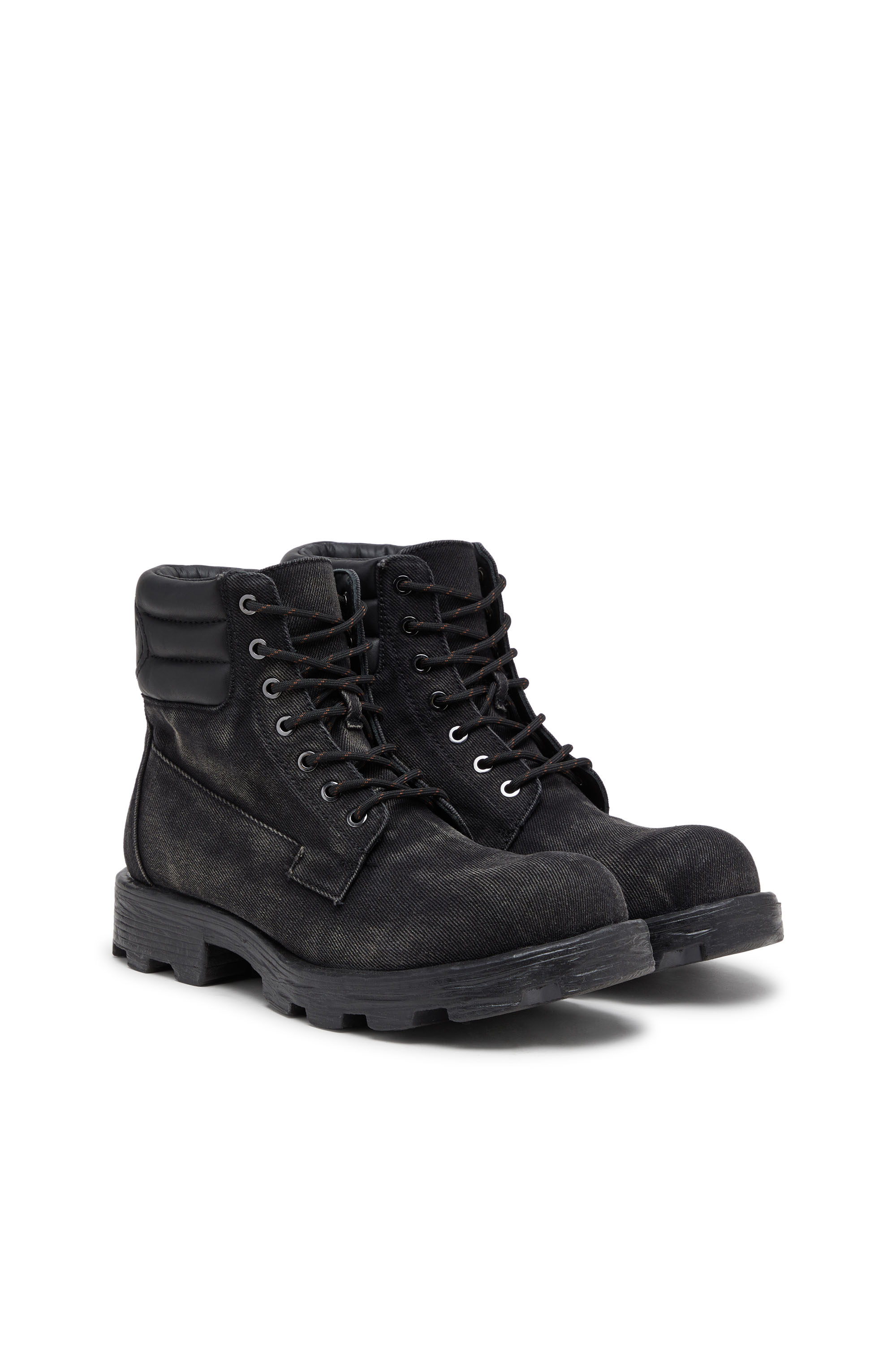 Diesel - D-HAMMER LACE UP, D-Hammer-Anfibi in denim e pelle Uomo in Nero - 2