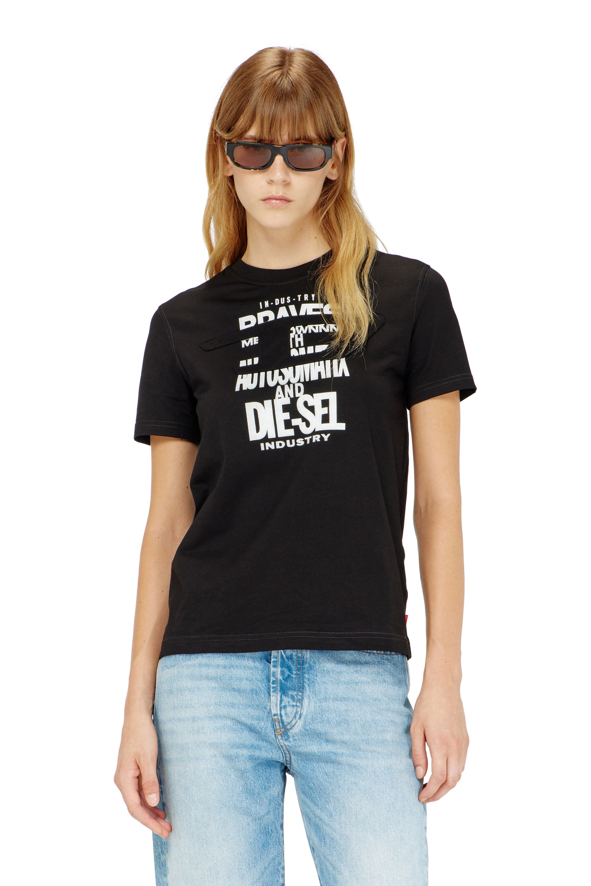 Diesel - T-REG-ZAL-V2, T-shirt in cotone con stampa grafica Donna in Nero - 1