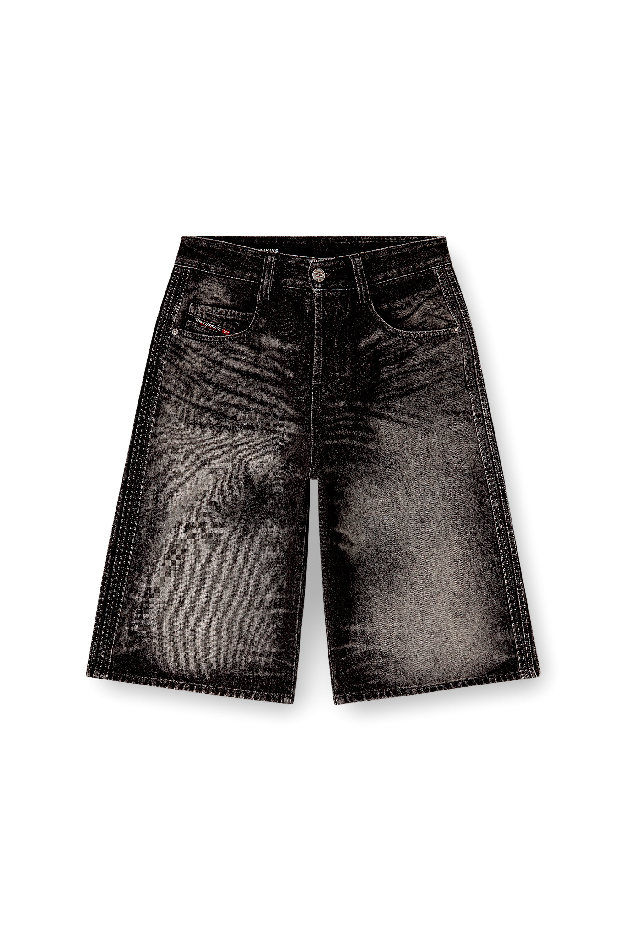 Diesel - D-ENIM-M-SHORT-S, Bermuda lunghi in denim di cotone e canapa trattato Unisex in Nero - 3