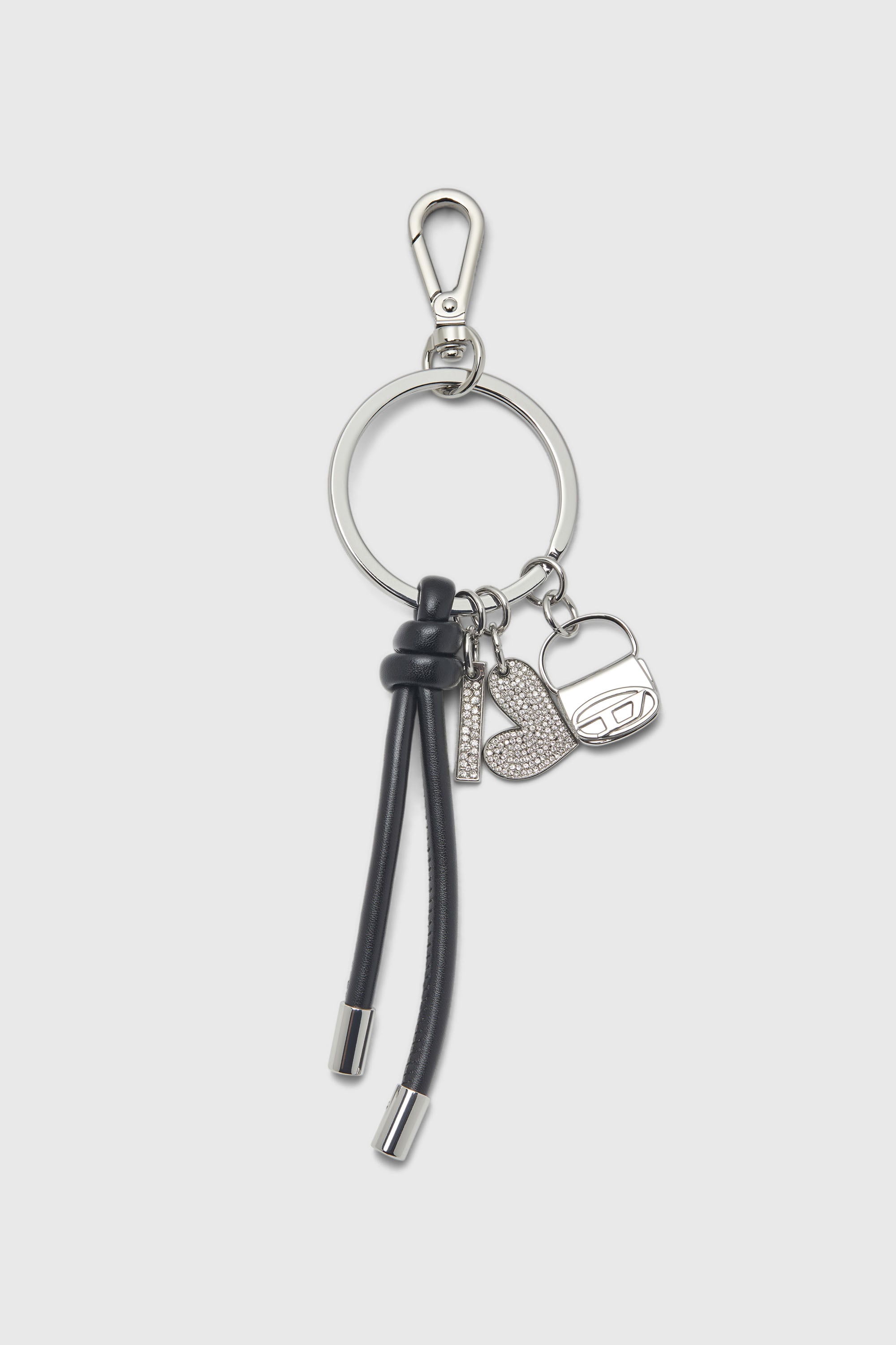 Diesel - MULTI III, Woman's Keyring charm with heart and bag pendants in Silver/Black - 1