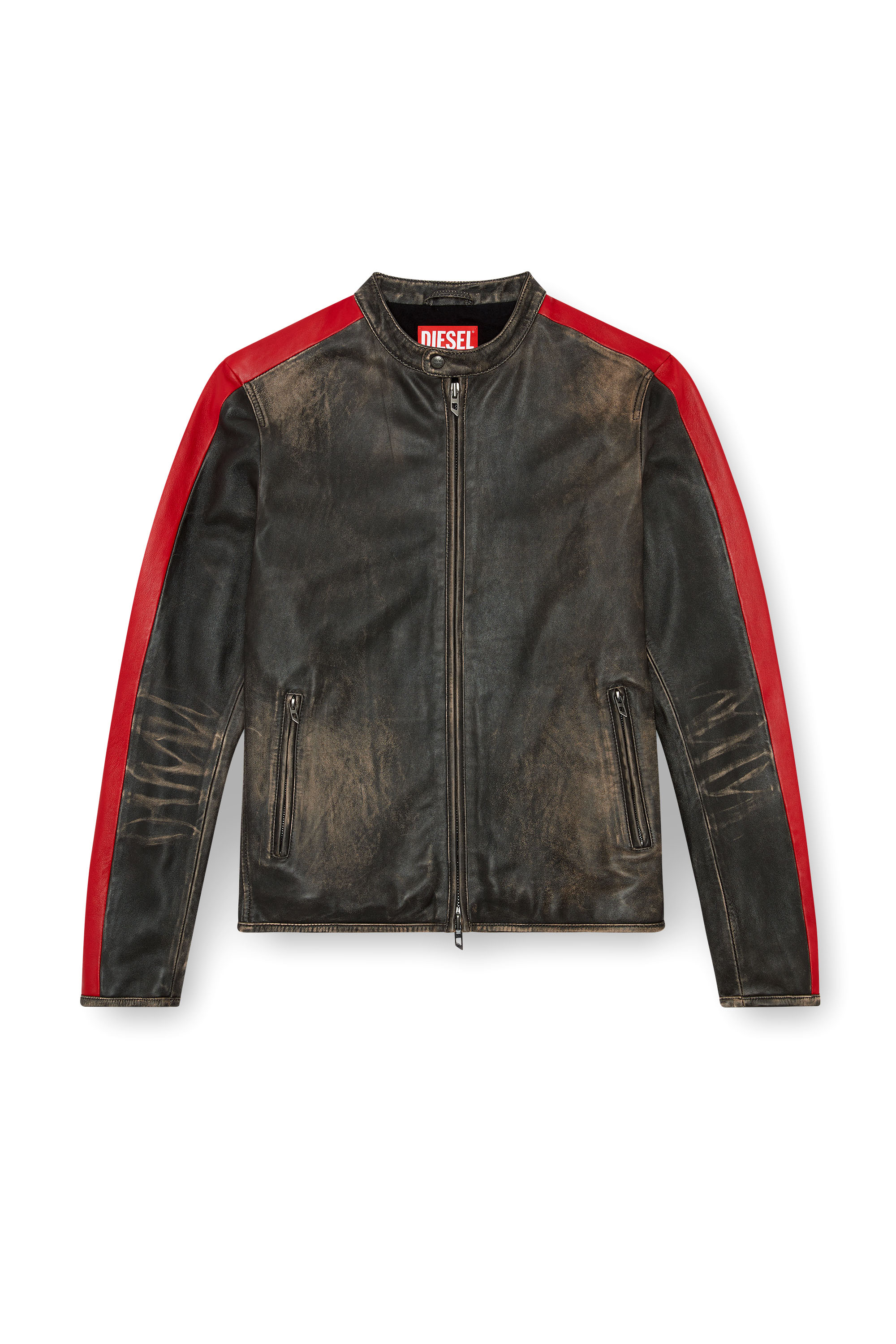Diesel - L-RENN, Giacca in pelle con righe a contrasto Uomo in Multicolor - 3