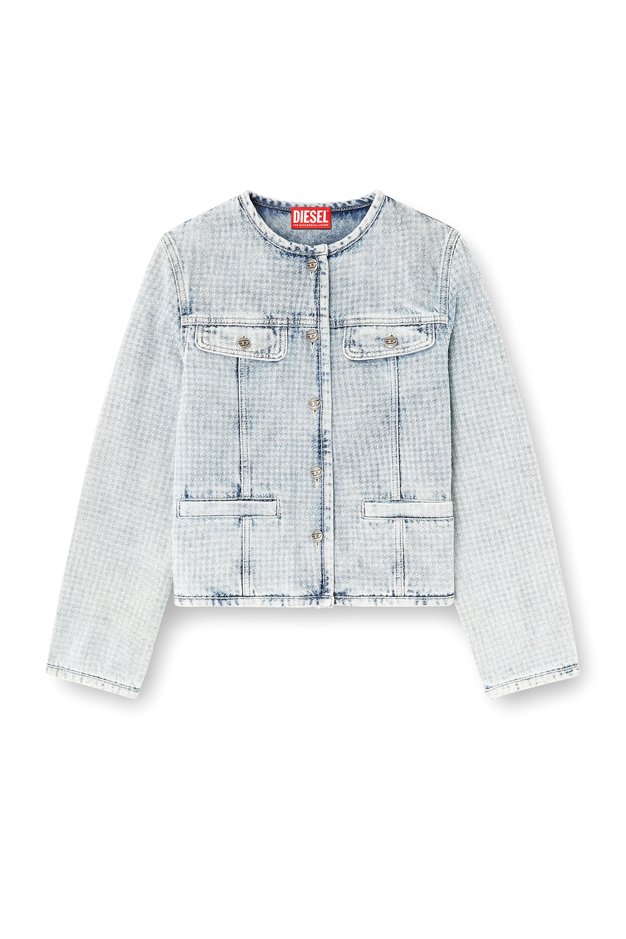 Diesel - DE-GRAFY-S, Giacca in denim con motivo grafico e cristalli Donna in Blu - 3