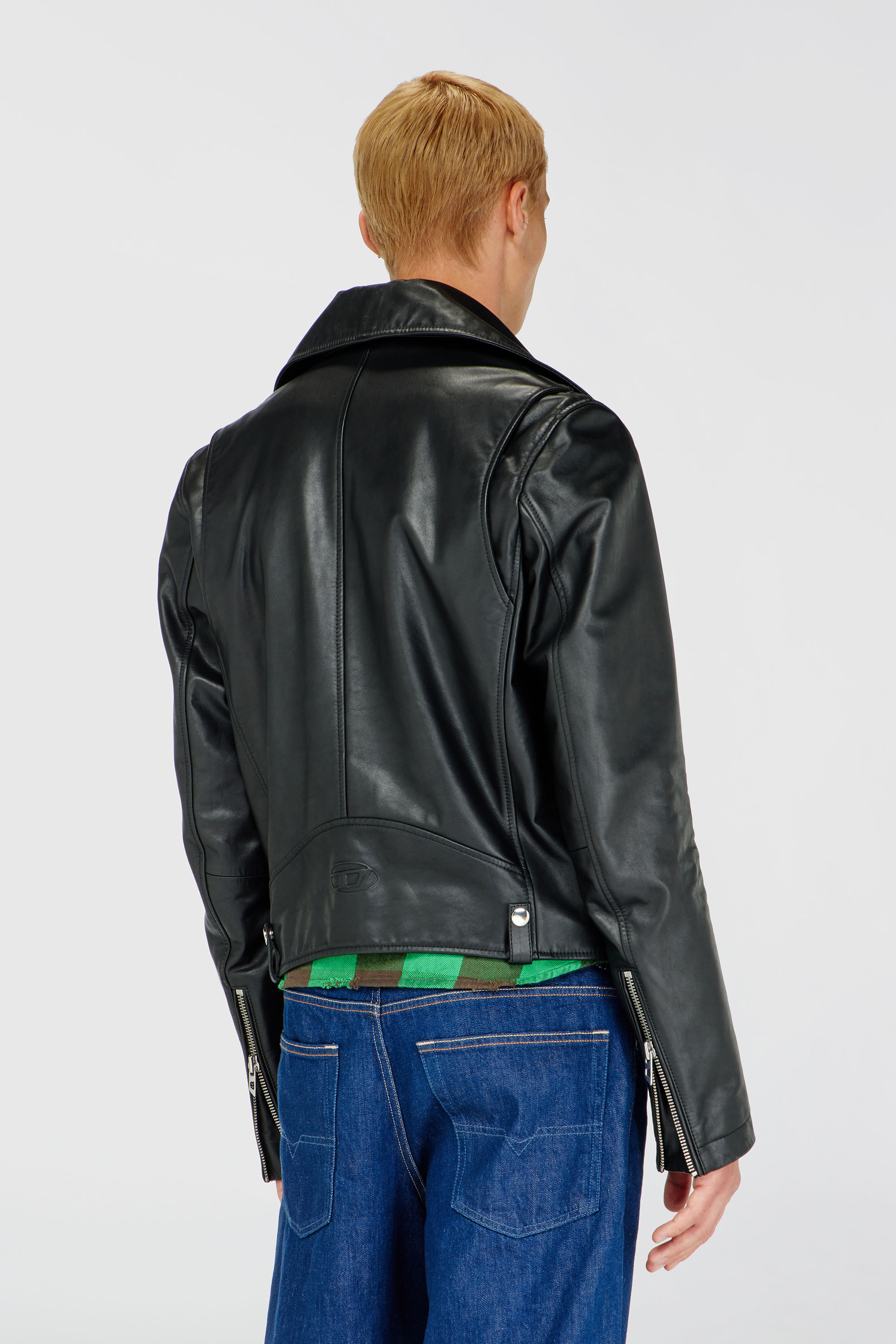 Diesel - L-EO-WRD, Giacca biker in pelle cerata Uomo in Nero - 4