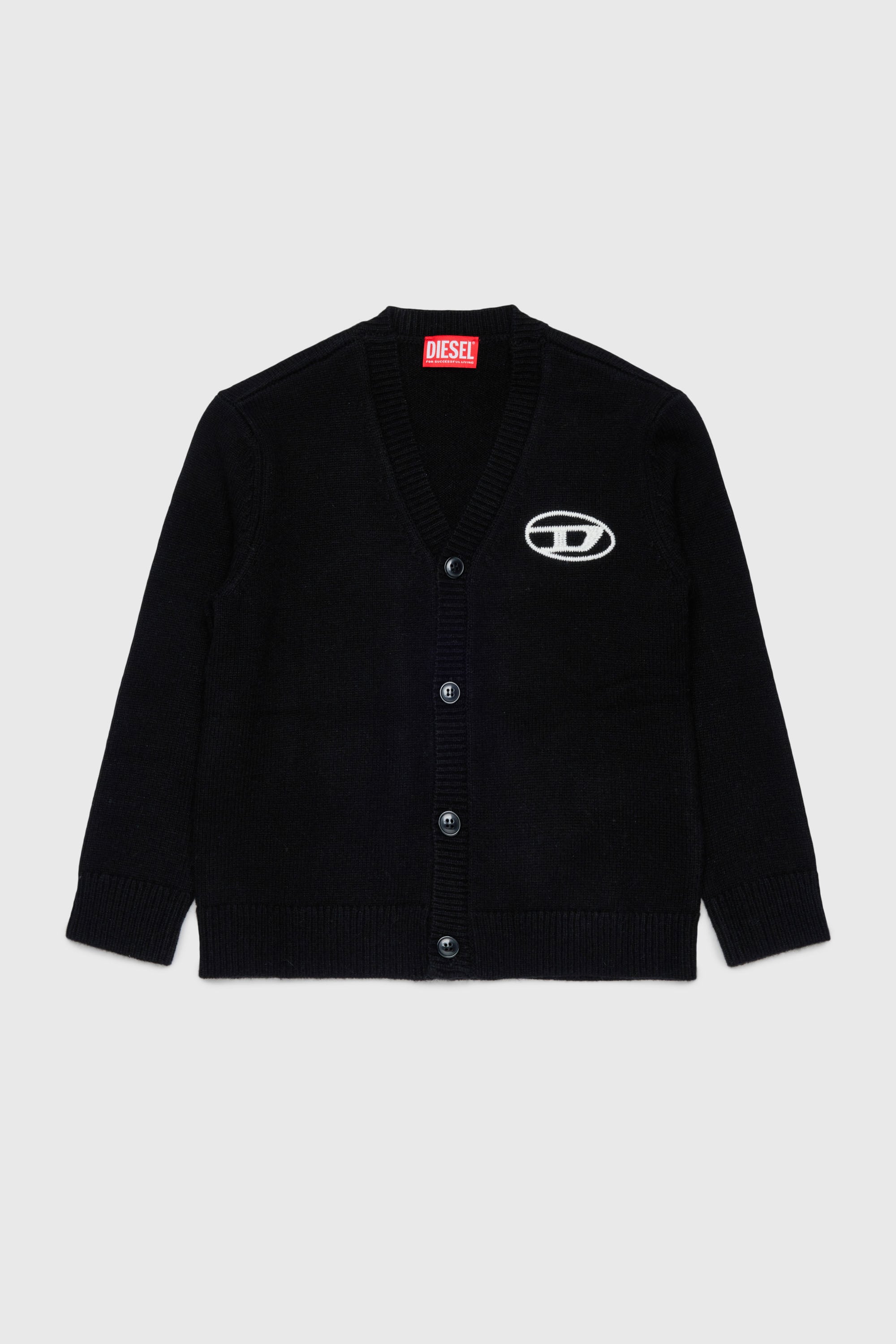 Diesel - KLABO CARDIGAN OVER, Cardigan in cachemire con logo Oval D Uomo in Nero - 1