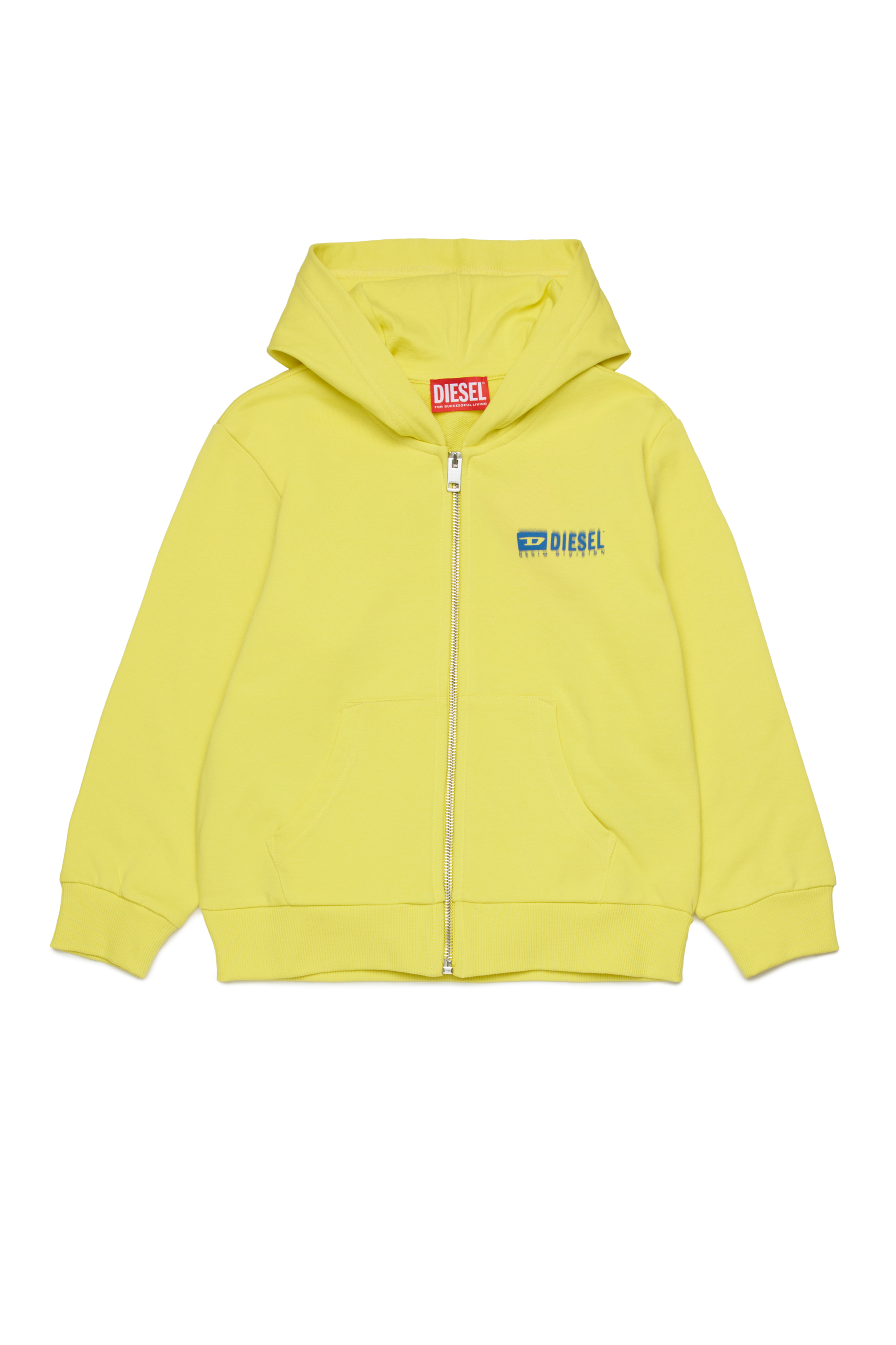 Diesel - SVOUGZIP OVER, Felpa con cappuccio, zip e logo sbavato Uomo in Giallo - 1