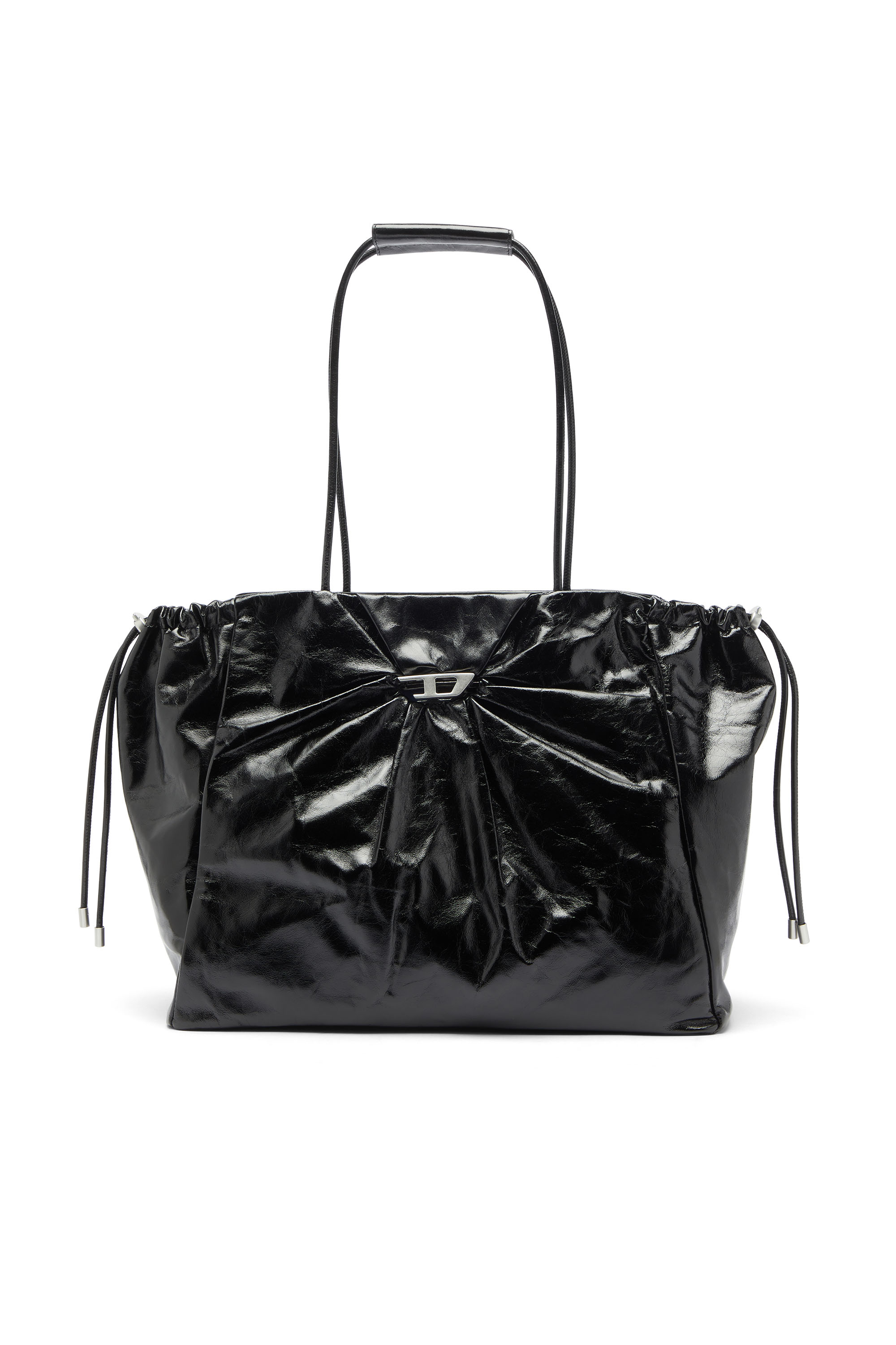 Diesel - SCRUNCH-D TOTE E/W, Scrunch-D - Borsa tote in pelle lucida effetto stropicciato Donna in Nero - 1
