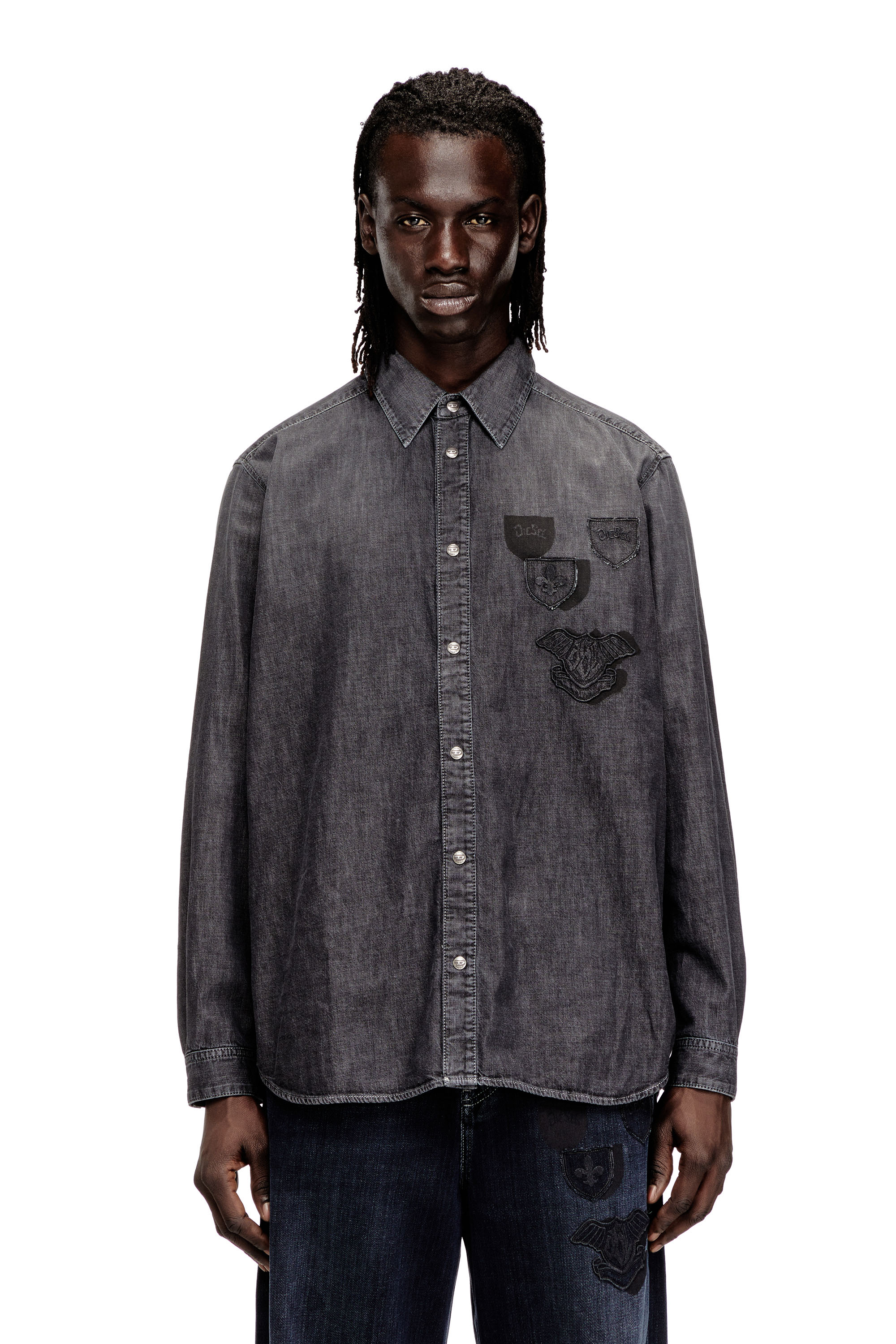Diesel - D-SIMPLY-S15, Camicia in denim con ricamo sulla schiena Uomo in Grigio - 3