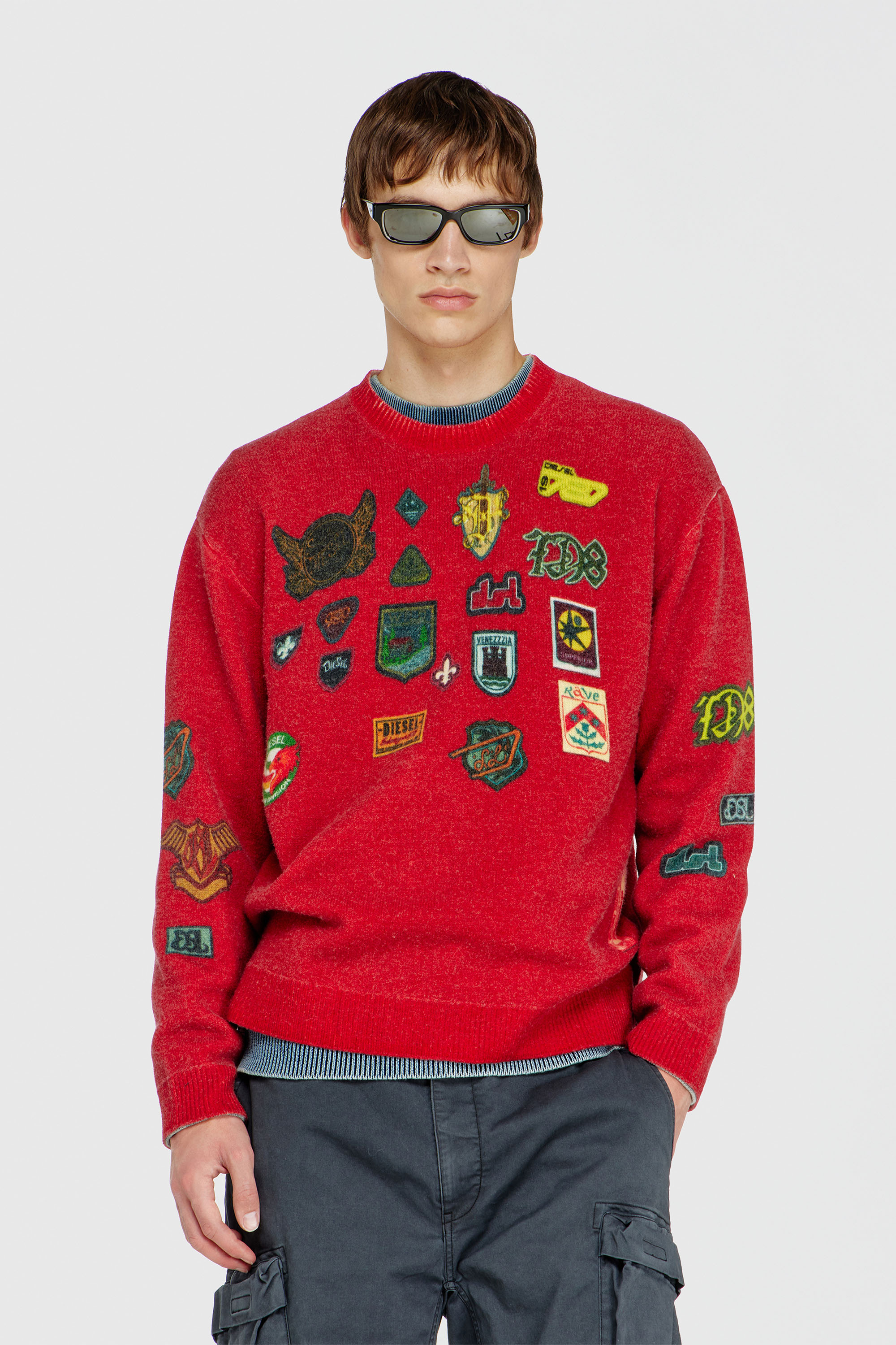 Diesel - K-PATCY, Maglione in lana con patch stampati Uomo in Rosso - 3