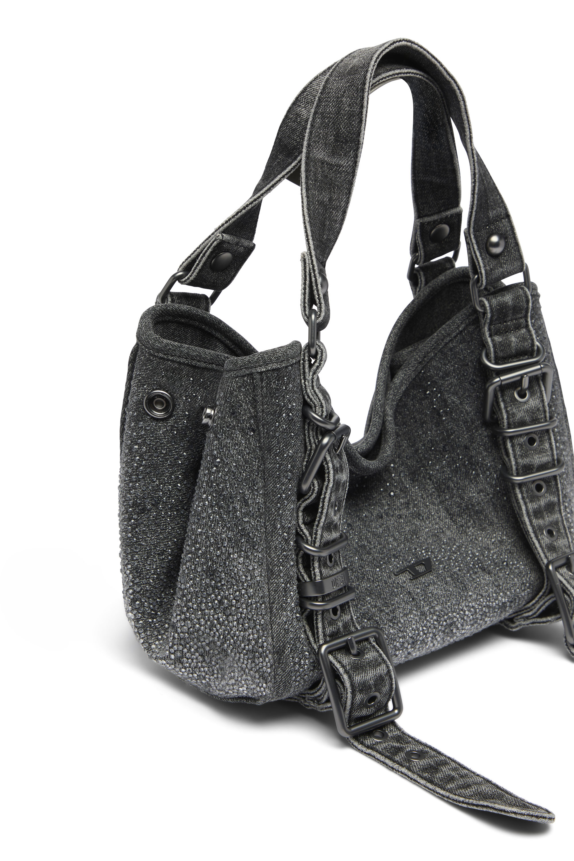 Diesel - D-ONE TOPHANDLE S, Woman's D-One-Small top-handle bag in crystal solarised denim in Black - 5
